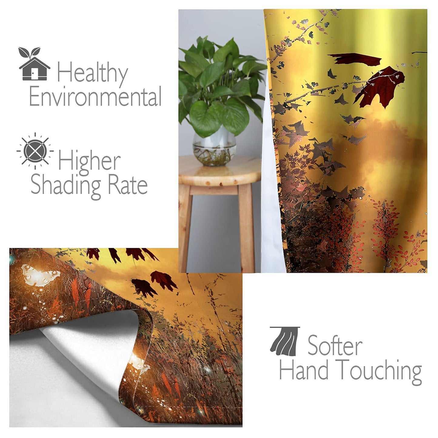 Jekeno Fall Tree Blackout Curtains Autumn Tree Room Decor Moonlight Butterfly Lantern Glittering Firefly Print Grommet Window Drape for Bedroom Living Room 2 Panel Set, 52"x84"