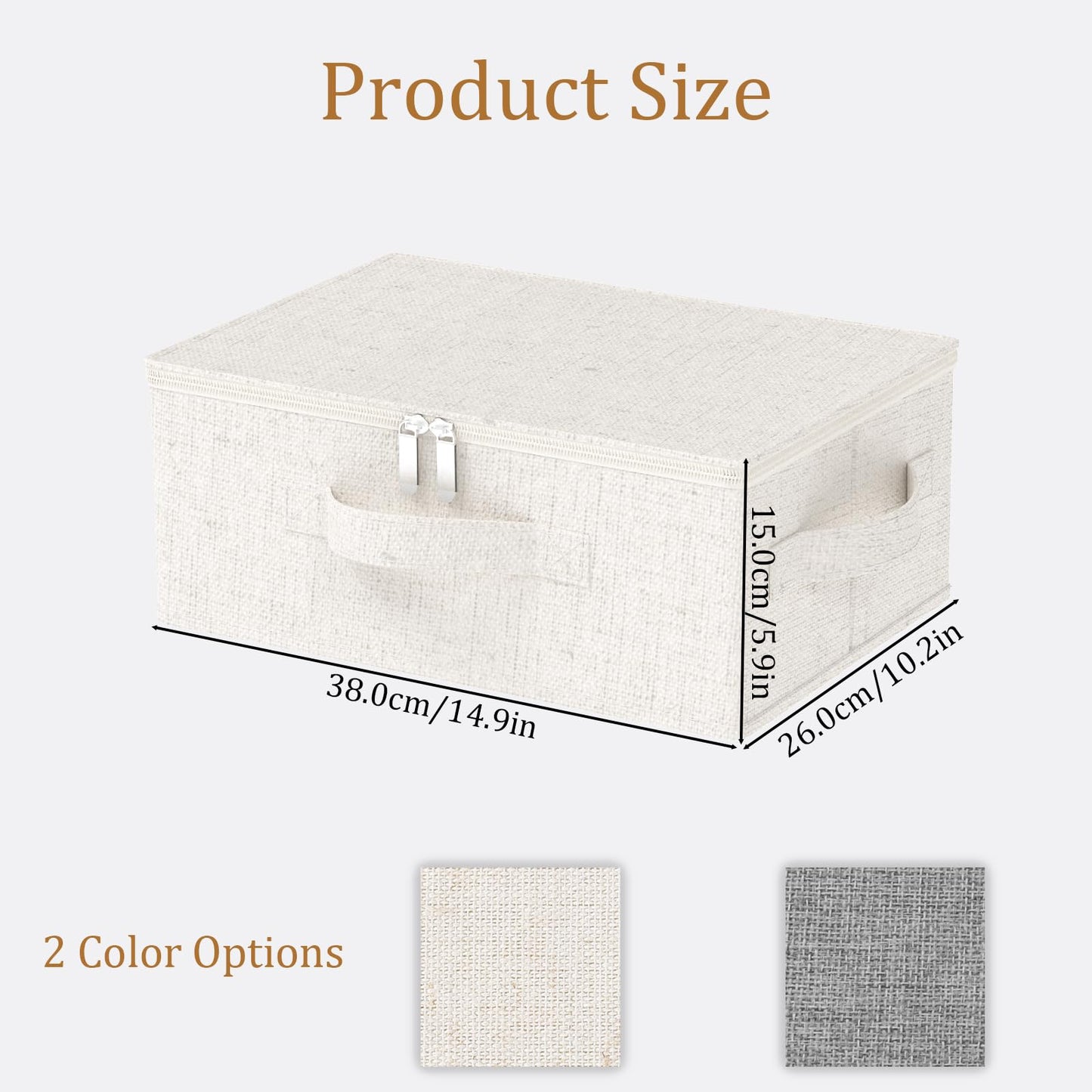 ENUMAIL Underbed Storage Box with Lid, Foldable Clothes Organizers, Home Organising Baskets for Clothes, Shoes, Blankets, Pillows, 14.9x10.2x5.9Inches, Beige, 1 Pack