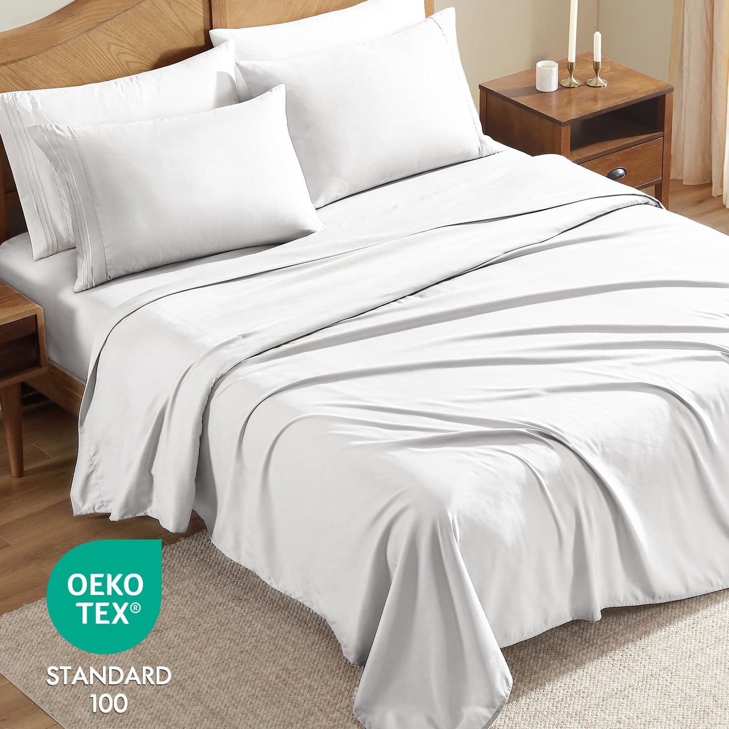 ClevaHome Sheet Set Queen Size, 4-Piece Bedding, Lightweight & Super Soft Easy Care Microfiber– Shrinkage & Fade Resistant Bedding Set with 14'' Deep Pockets (Pearl White)