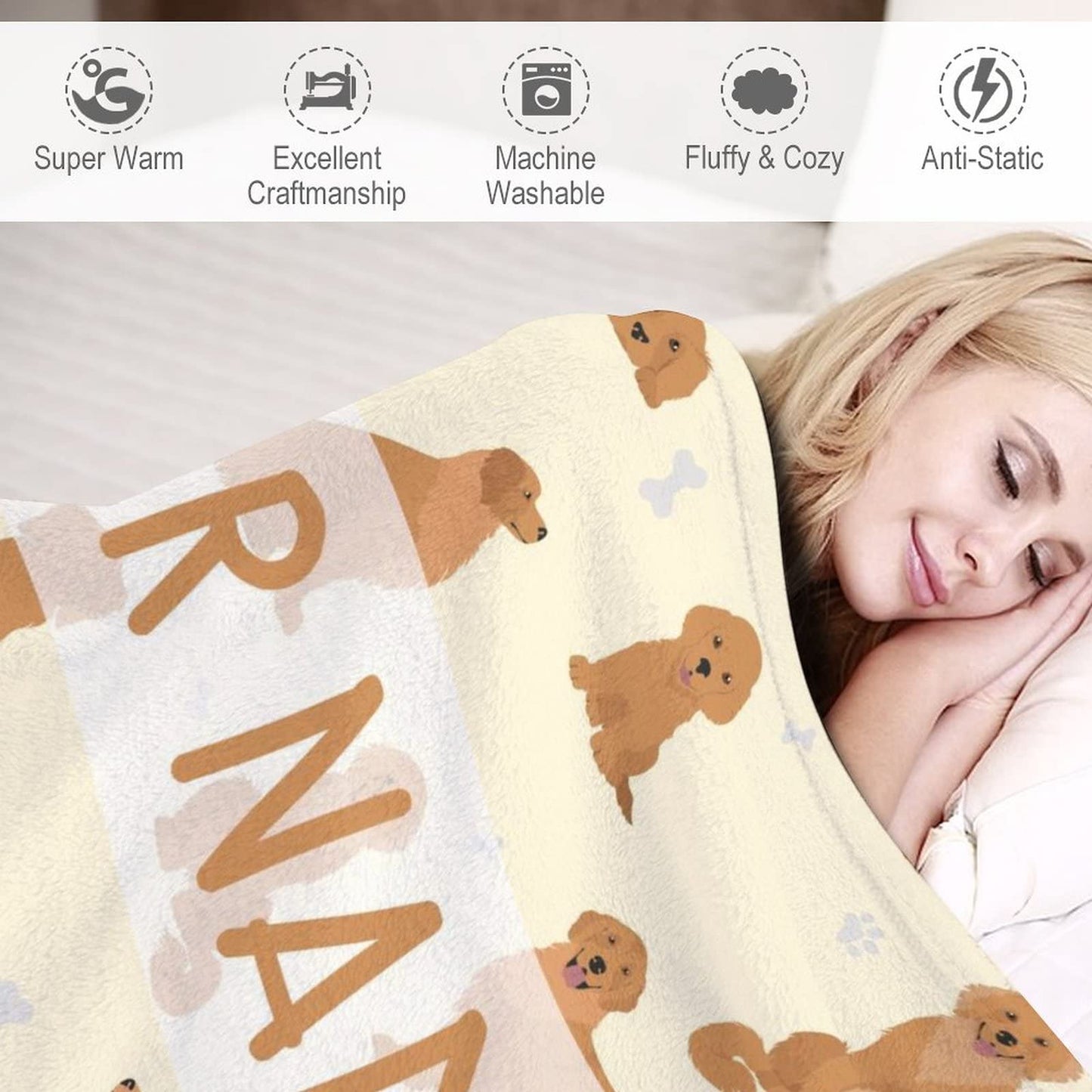 AIOMXZZ Personalized Golden Retriever Blanket Gifts with Text Name, 60"x80" Dog Pattern Flannel Fleece Throw Blanket Soft, Lightweight, Comfortable, Warm Golden Retriever Blanket for Adults Kids
