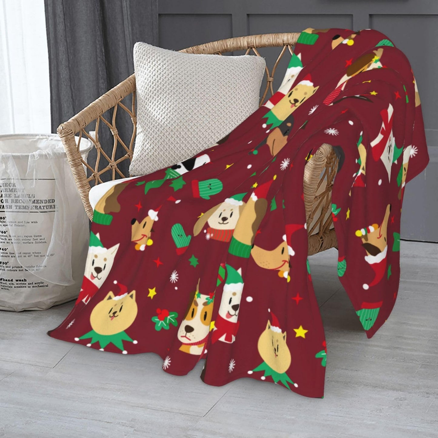 Cute Christmas Puppy Dog Throw Blanket Cozy Fluffy Plush Blanket Soft Flannel Throw Blanket for Kids Men Women Gift Sofa Bed Couch 50"x40" Christmas