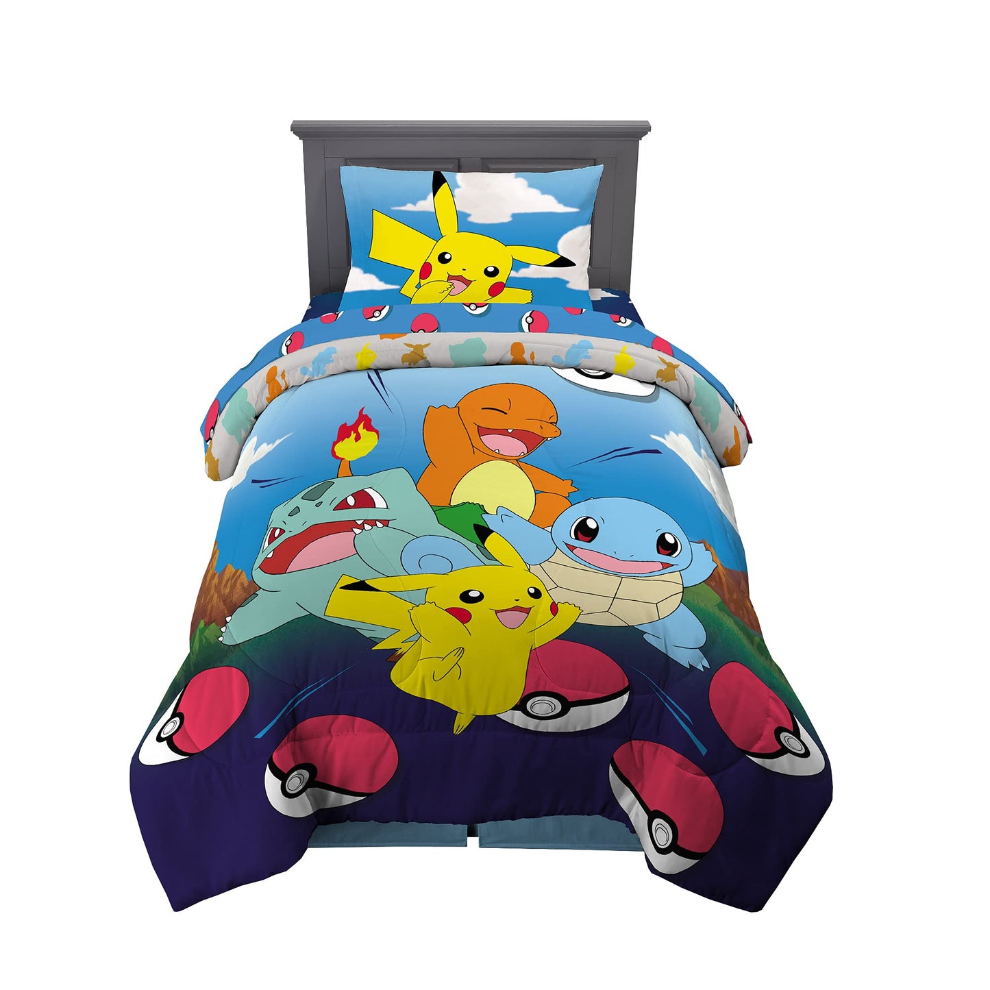 Franco Kids Bedding Super Soft Comforter and Sheet Set, 4 Piece Twin Size, Pokemon (Prints May vary)