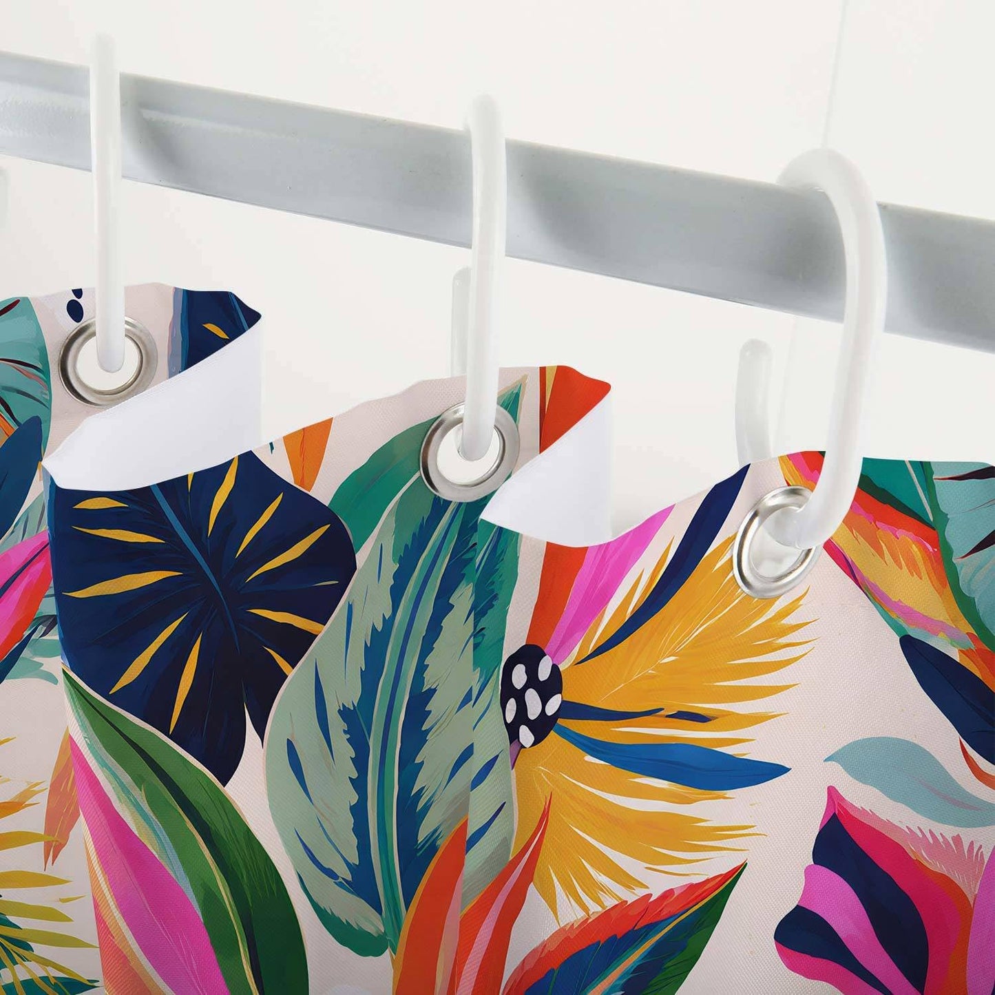 Hjokiupt Colorful Floral Shower Curtain, Boho Abstract Art Modern Asthetic Plant Leaf Bathroom Curtains, Waterproof Polyester Fabric Accessories Bath Curtain with Hooks 72x72 Inch