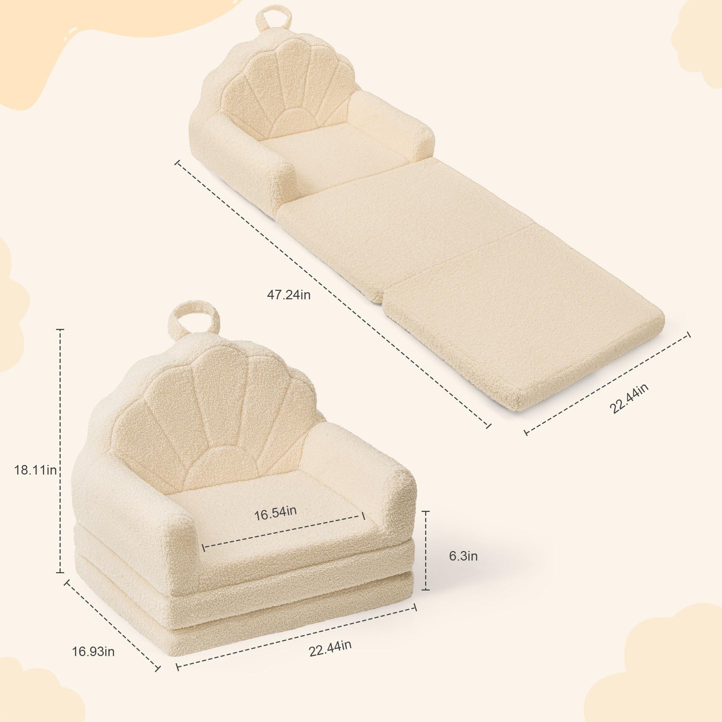 Airpanda Cozy Kids Couch and Chair, Fold Out Foam Sofa, Beige
