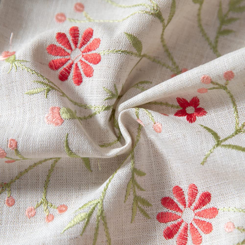 AMZALI Table Cloth Embroidery Floral Pattern Wrinkle Free Heavy Weight Cotton Linen Farmhouse Tablecloth Decorative Fabric Tassel Table Cover for Outdoor and Indoor Use (Square 55 x 55 Inch)