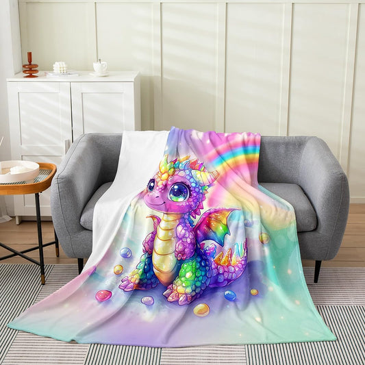 Feelyou Dragon Plush Throw Blanket Queen 90"x90" Dragon Stuff Flannel Fleece Blanket for Boys Girls Teens Cute All Season Bed Blanket Dragon Decor Blanket Room Decor Multicolored