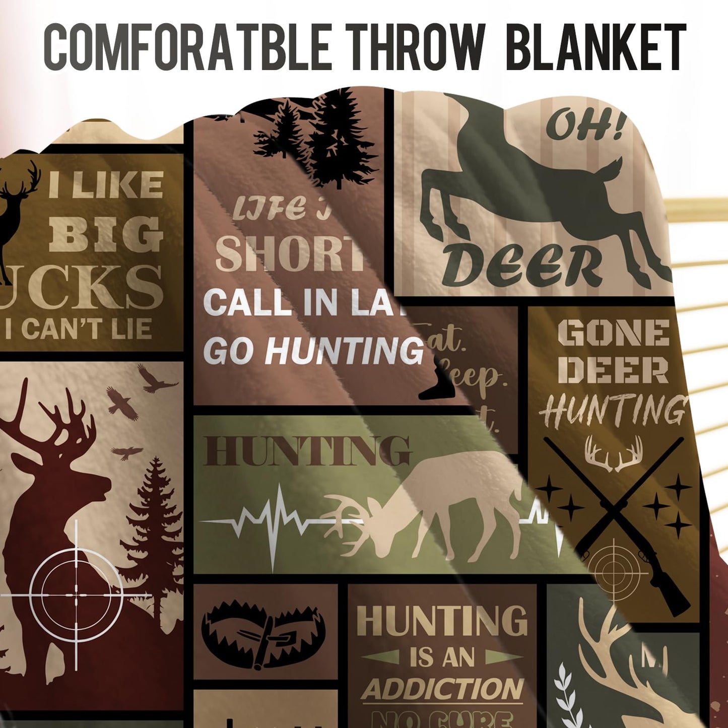 Levens Hunting Gifts for Men, Hunter Camo Throw Blanket Gifts for Hunters Dad Husband 50"x60", Deer Hunting Lovers Gift, Hunting Deer Forest for Couch Bed Sofa Travelling, Birthday Christmas Idea