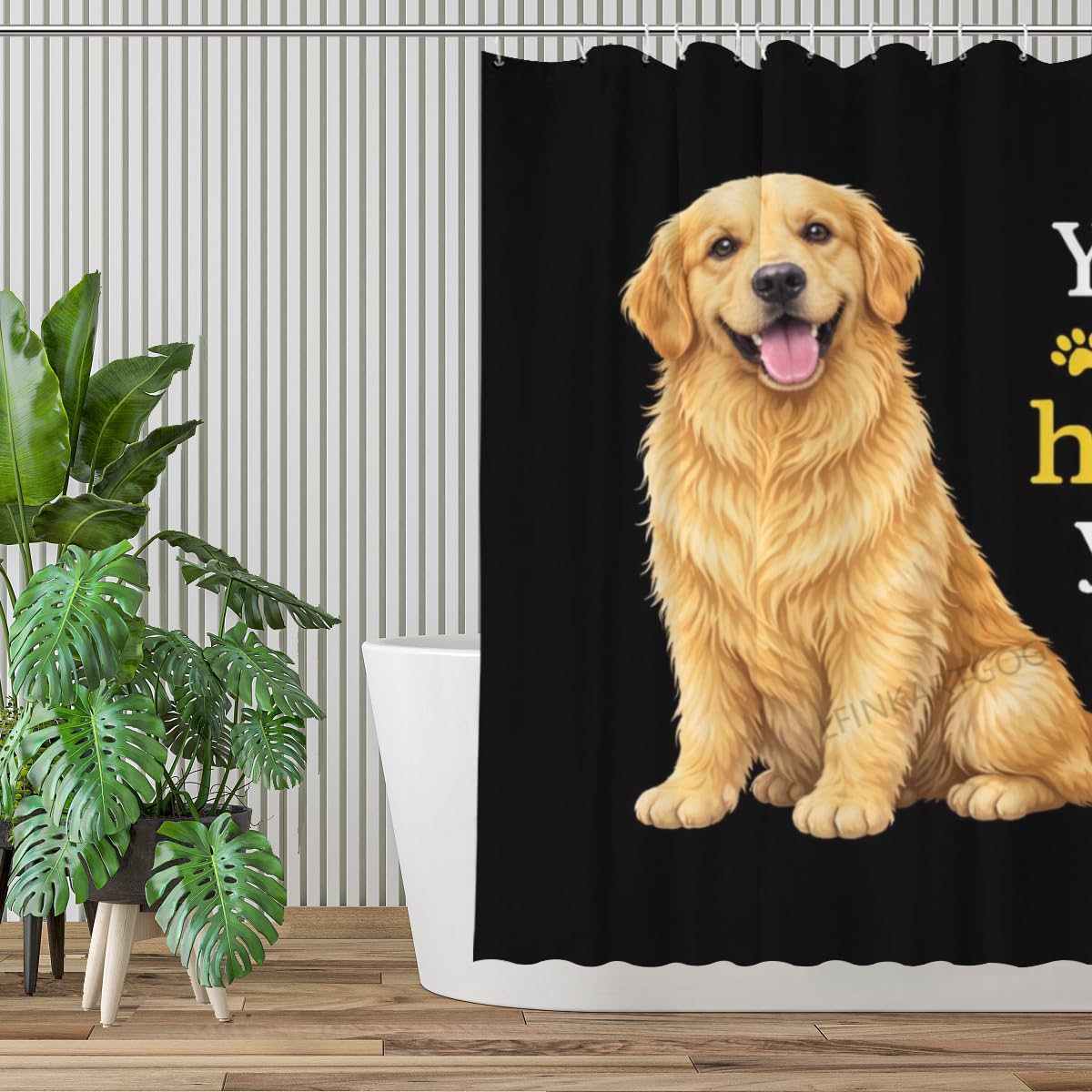 LFINKARTGOGO Funny Golden Retriever Shower Curtain 72x72 Inch with 12 Hooks Dog Lover Bathroom Decor Yes I Herd You Black Background Waterproof Washable Polyester