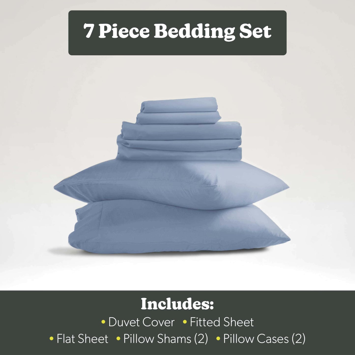Hearth & Harbor Queen Size Duvet Cover & Bed Sheet Set Ice Blue, 7 Piece Soft Double Brushed Bedding Set, Includes Duvet Cover, Flat Sheet, Fitted Sheet, Pillowcases and Pillow Shams