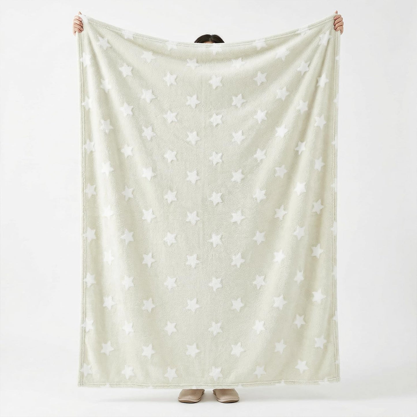 Horaldaily Stars Flannel Blanket Throw, Beige Stars Soft Fuzzy Plush Cozy Fleece Blankets for Couch Sofa Bed Lounging, Ideal Gifts for Kids Adults Self, 50x60