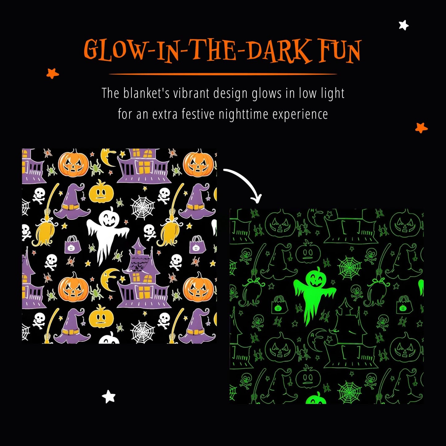 MATICAN Halloween Throw Blanket, 50" x 60" Glow in The Dark, Cozy, Plush Fleece, Midnight Glow Manor, Spooky Design