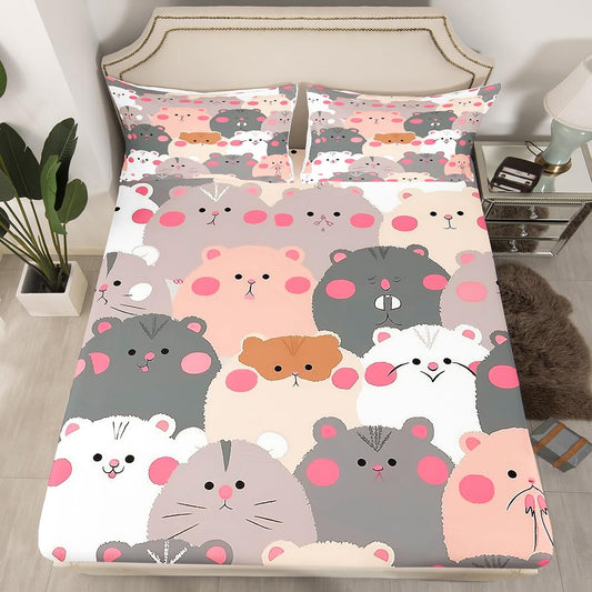Cartoon Guinea Pig Fitted Sheet Kids 3D Kawaii Cavy Bedding Sets Cute Animal Bed Sheets for Child Boys Girls Twin,Lovely Hamster Wildlife Bedding Decor Set Multicolor Wild Animal Room Decor