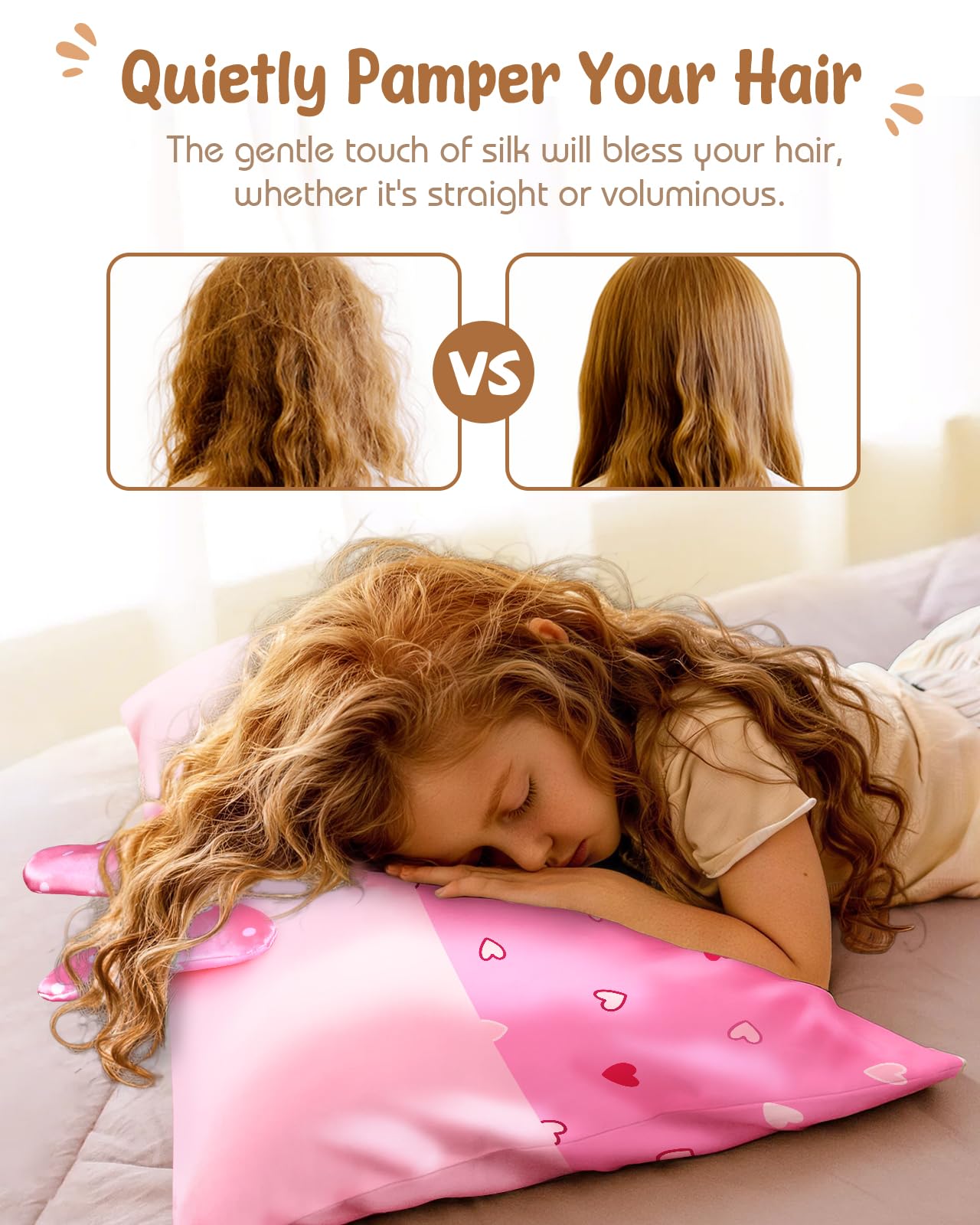Miss Adola Kids Pillowcases Standard Size 20"x26" - Cute Cartoon Soft Breathable Silk Pillow Cases for Hair and Skin with Hidden Zipper for Women Girls Fun Kawaii Design for Bedding, Point Bow