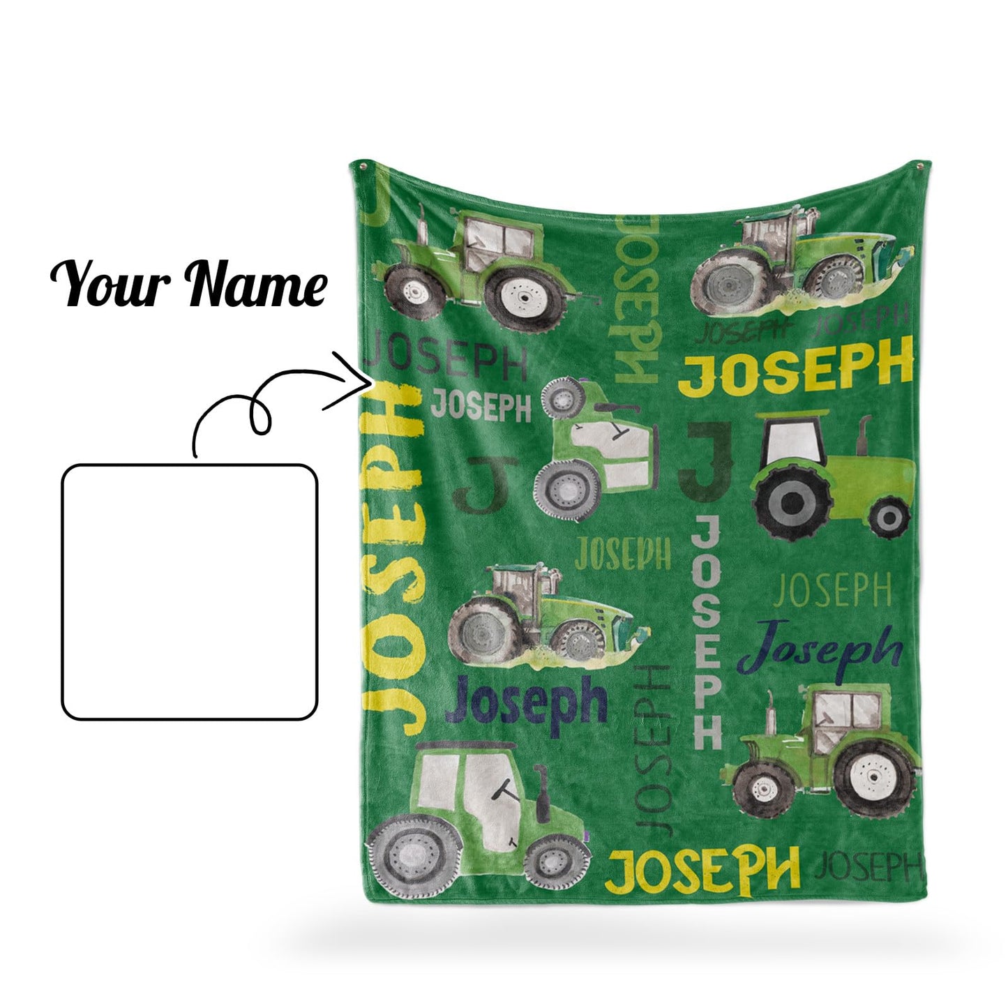 Personalized Tractors Blanket - Custom Name with Farm Tractor Trucks Design - Soft Plush Flannel Bed Blanket for Baby Kid Teen Boys Girls Customized Gifts Green