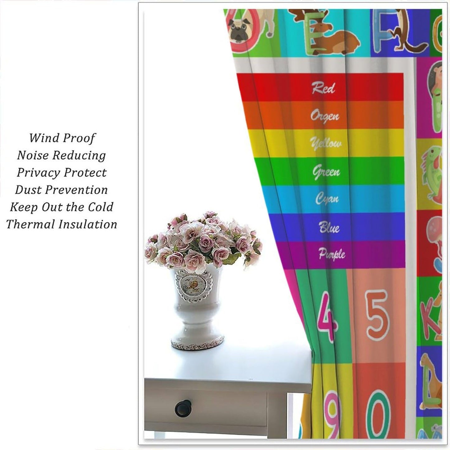 AAVEUP ABC Alphabet Curtains, Cartoon Toddler Colourful Animals Numbers Colours Classroom Learning Windows Treatments Drapes for Kids Boys Girls Living Room Bedroom 42x45in（No Blackout）