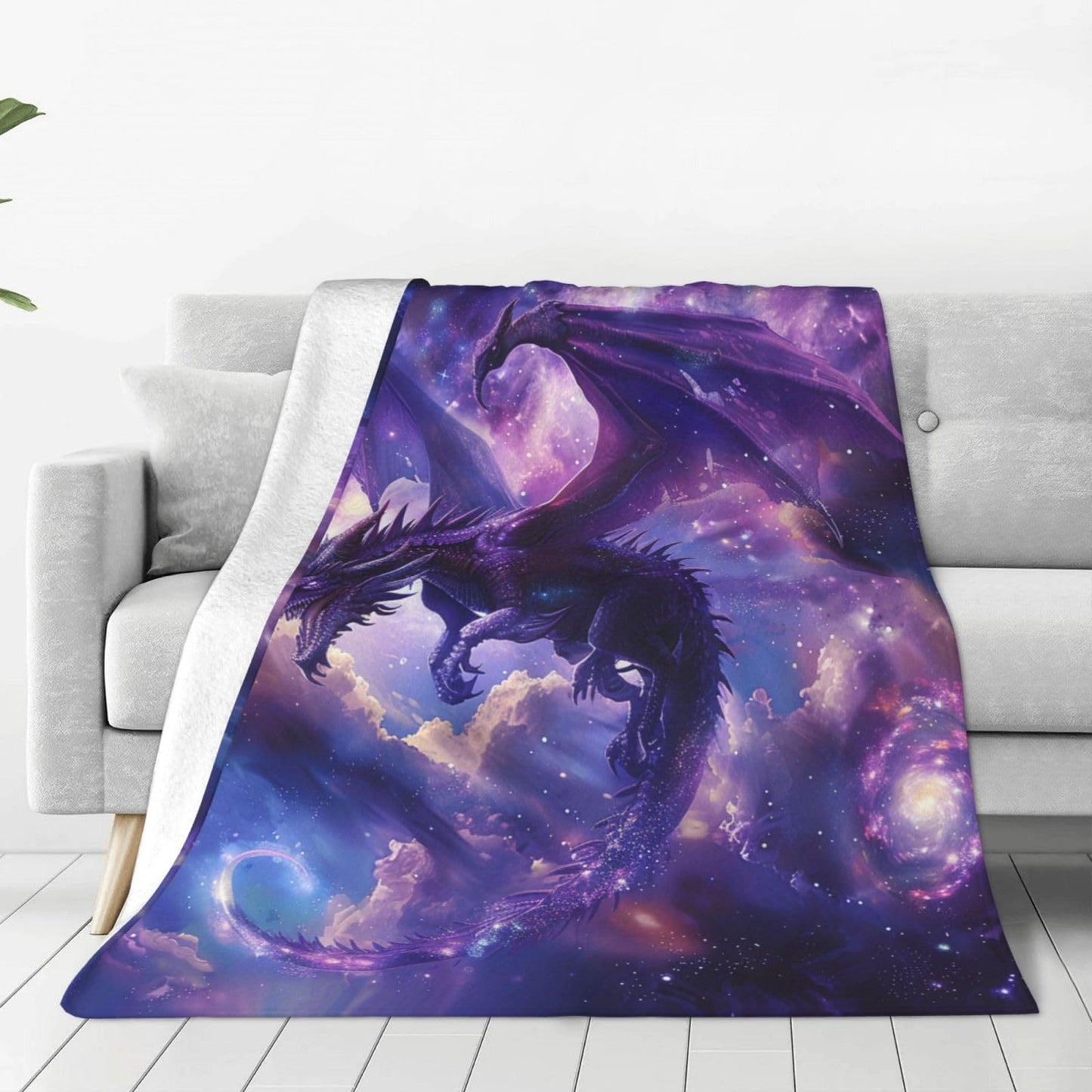 Dragon Blanket Space Dragon Decor Throw Blanket Cozy Plush Flannel Fleece Warm Soft Lightweight Fuzzy Blanket Lovers Gifts for Boys Girls Teens Women for Bed Sofa Couch 40"X50"
