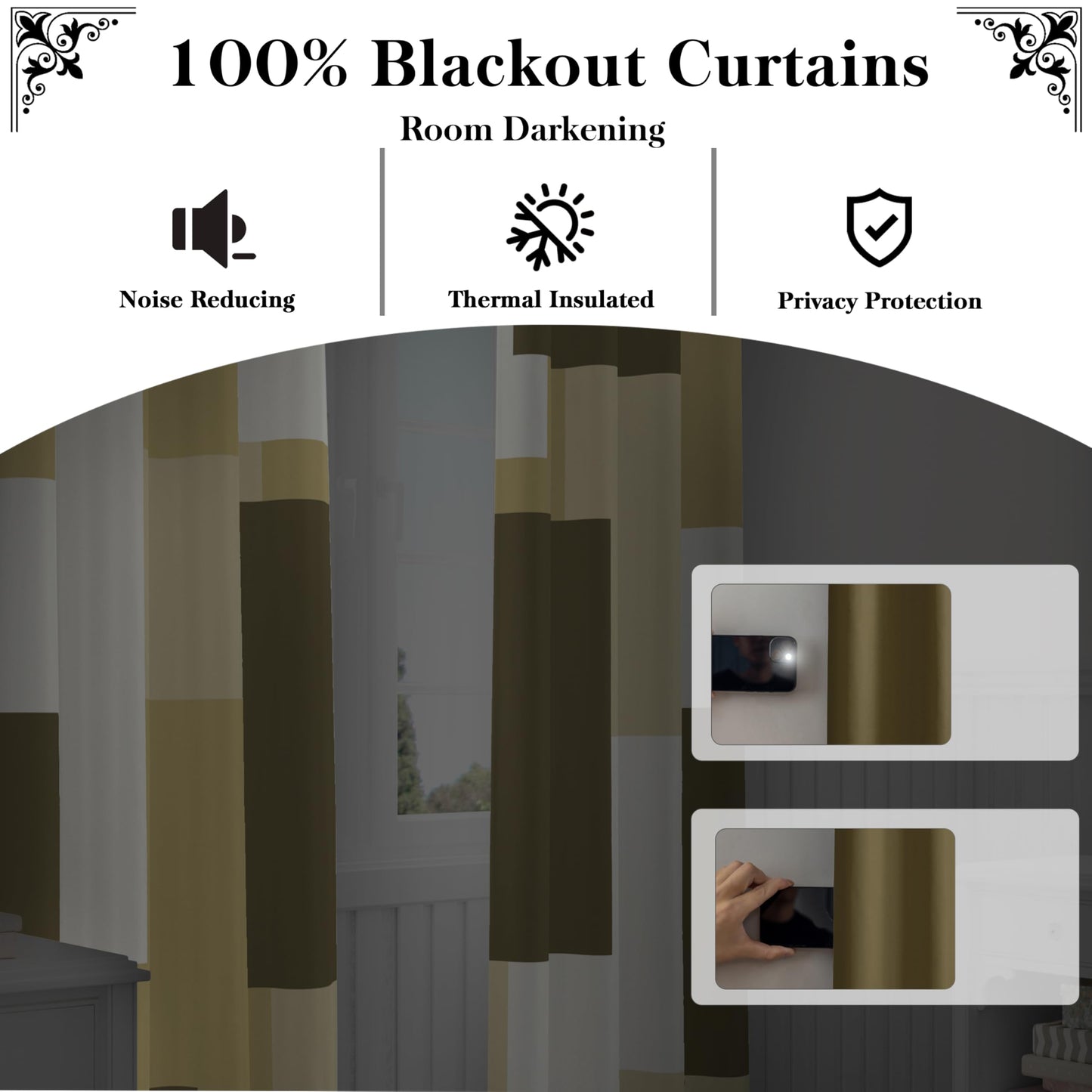 Tyrot Beige 100% Blackout Curtains for Bedroom 84 inch Long 2 Panels Set White Beige Modern Abstract Geometric Black Out Curtains Insulated Room Darkening Window Drapes for Living Room, 52Wx84L