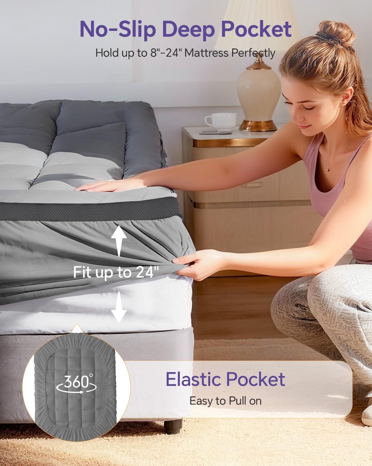 ChiXpace Dual Layer 4 Inch Memory Foam Mattress Topper Queen - 2 Inch Gel Memory Foam and 2 Inch Pillow Top Mattress Pad, 7-Zone Egg Crate 2-in-1 Design (Grey)