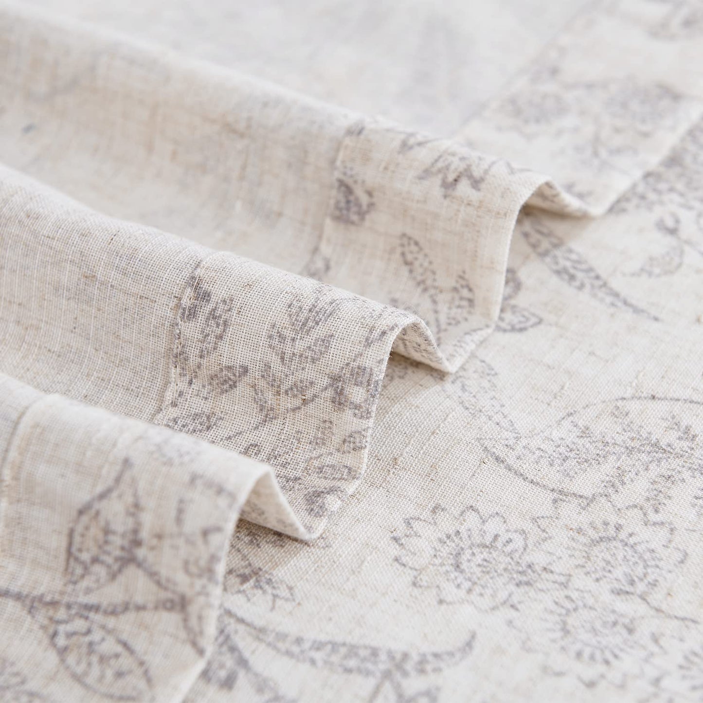 Lazzzy Kitchen Tie Up Valance Curtain Linen Floral Farmhouse Valance for Living Room Bathroom Bedroom Country Valances Window Treatments Small Cafe Curtian 20 Inch Rod Pocket 1 Panel Grey on Beige