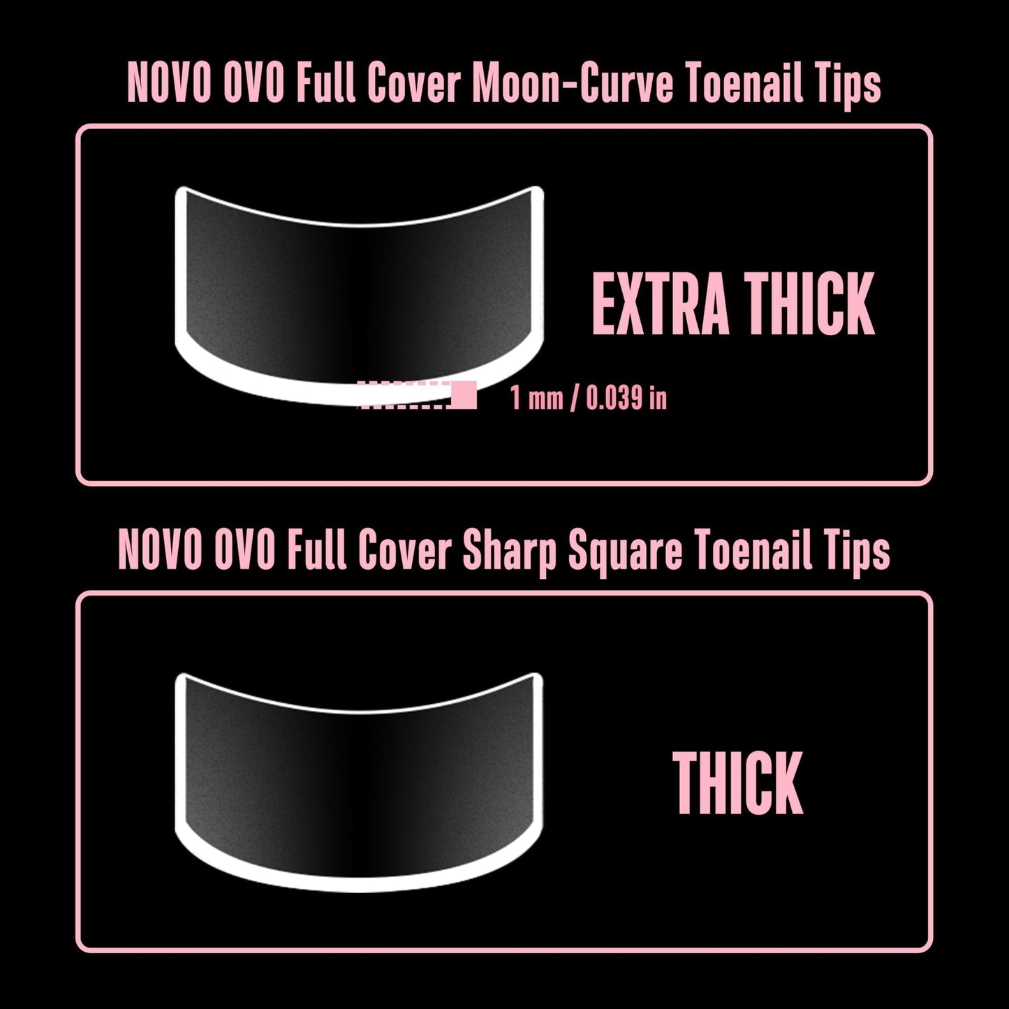 NOVO OVO Halloween Short Medium Toe Nail Tips with Moon Curve, Sharp Square Extra Thick Full cover Press on, Soft Gel False Toenail Extension Kit, Clear Matte Fake Nails DIY Pedicure x15 Sizes 330 Pcs
