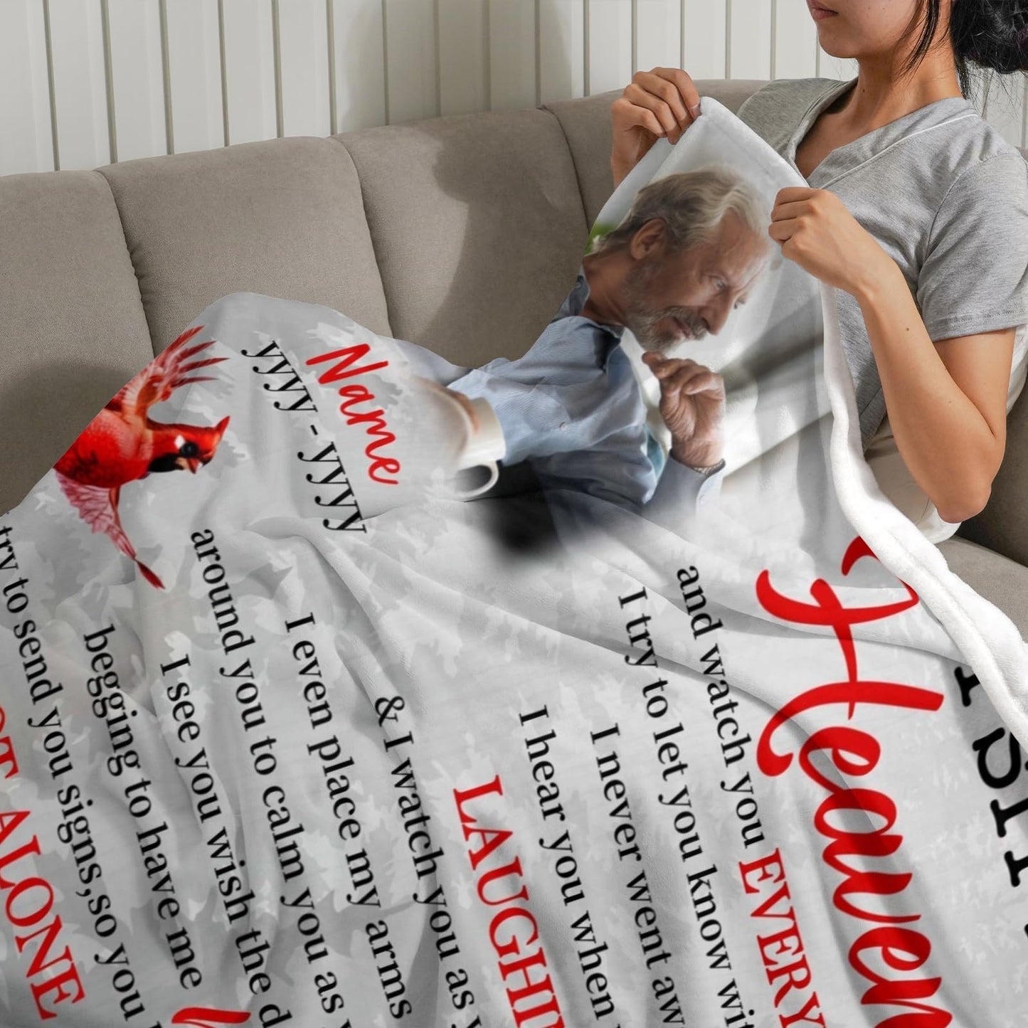 D-Story Custom Memorial Blanket with Photos in Loving Memory for Loved Ones Lost: Made in USA, Personalized Picture Sympathy Remembrance Grief Gift Funeral for Daughter Son Father Mother Brothers