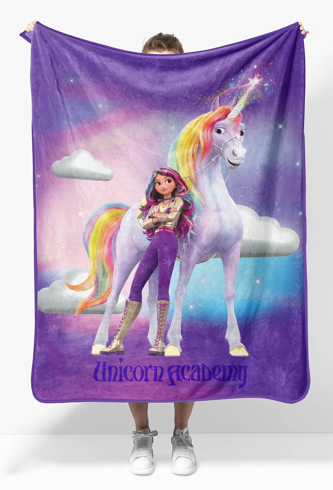 Jay Franco Unicorn Academy Blanket for Girls - 46 x 60 Super Soft Fleece Throw Blanket, Cozy Kids Bedding for Couch Bed & Travel, Machine Washable, Fade Resistant, Purple (Official Unicorn Product)