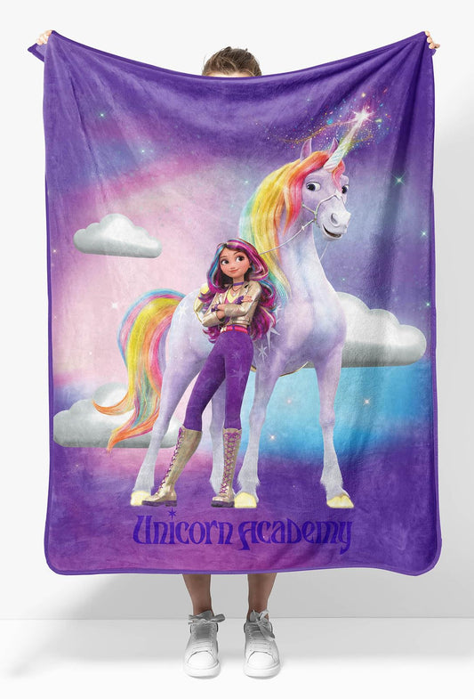 Jay Franco Unicorn Academy Blanket for Girls - 46 x 60 Super Soft Fleece Throw Blanket, Cozy Kids Bedding for Couch Bed & Travel, Machine Washable, Fade Resistant, Purple (Official Unicorn Product)