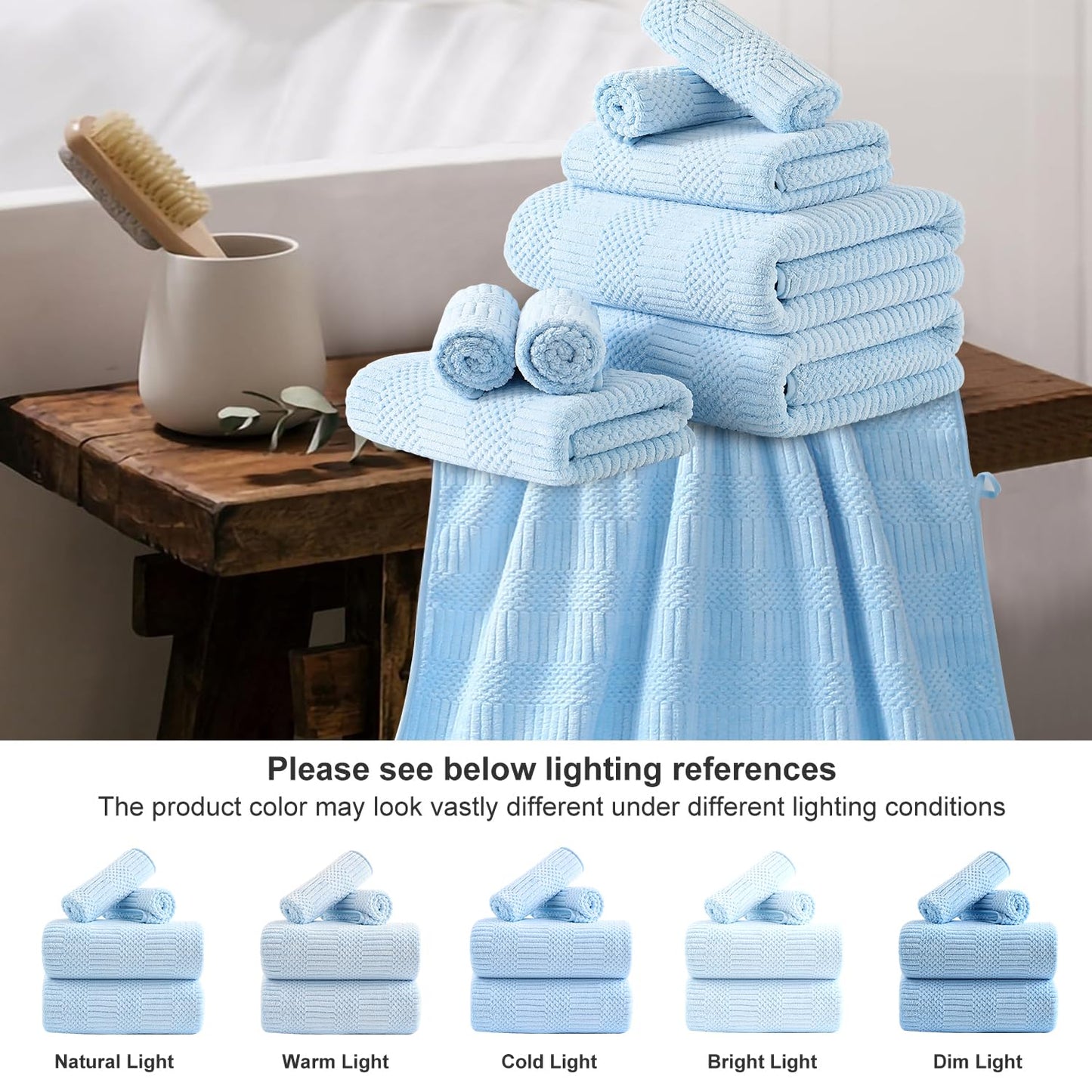 18 Pcs Blue Woven Family Towels Set-6 Bath Sheets,6 Hand Towels,6 Washcloths Soft Microfiber Towels Absorbent Shower Towel Quick Dry Beach Chair Towel Lint Less Towels Set for Bathroom Spa Gym Hotel