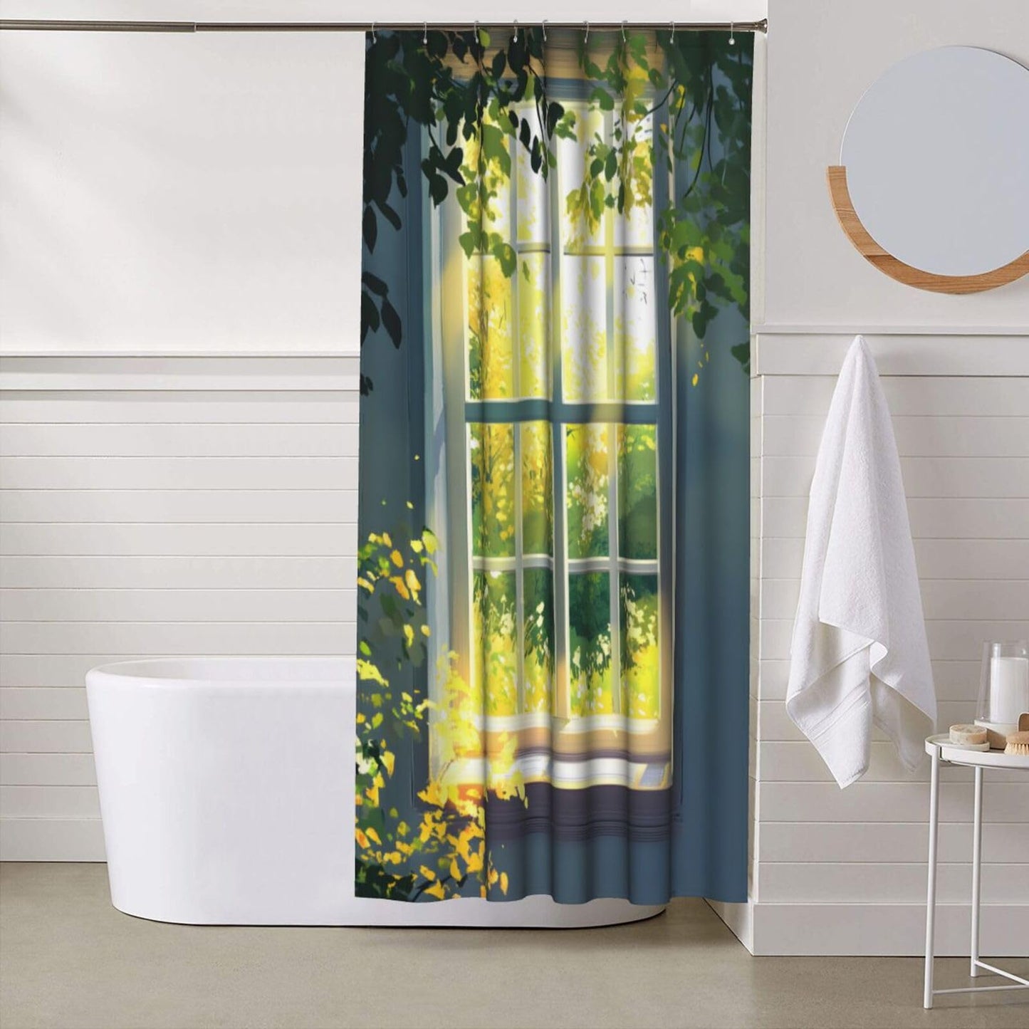 HEILIVIO Shower Curtain Window Tree Morning Waterproof Fabric Stylish Durable Bathroom Decor,Quick-Dry,60x72inches,Includes 12 Iron Hooks