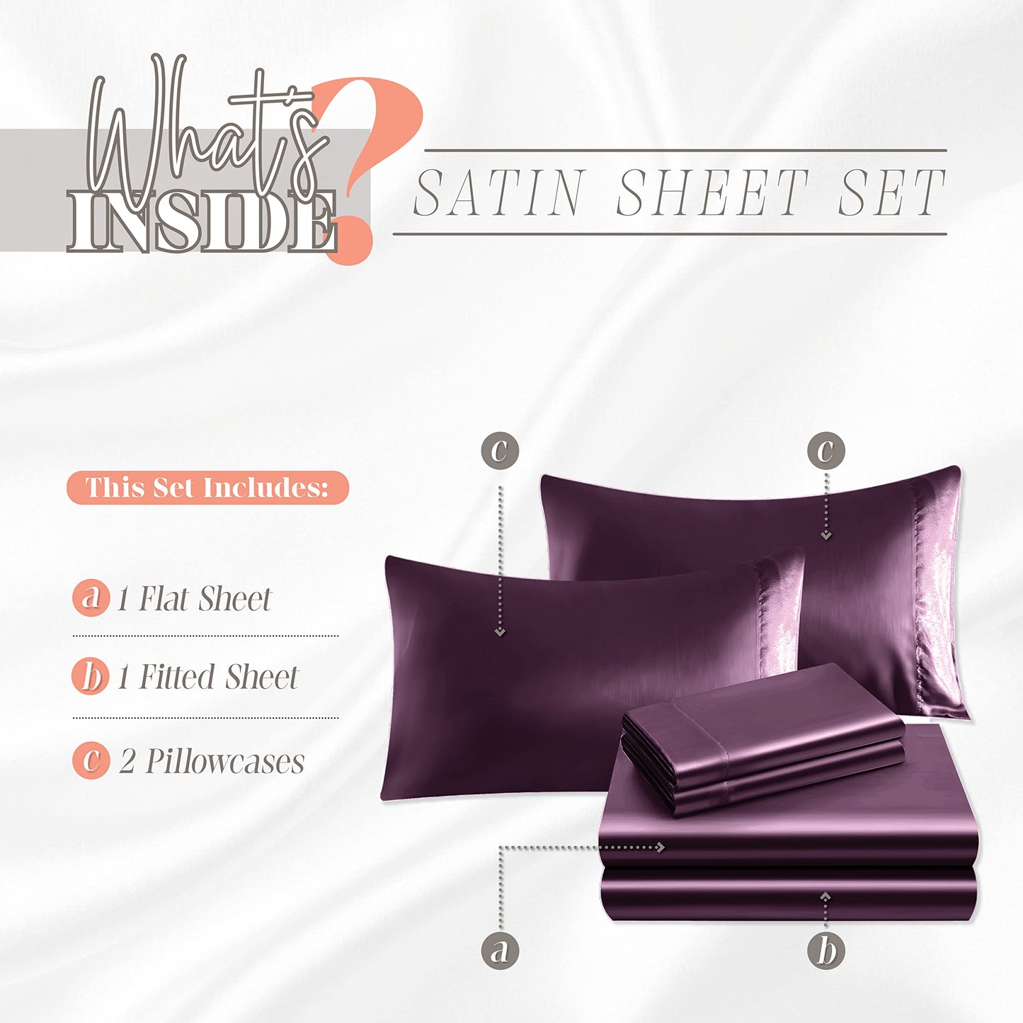 Elegant Comfort Luxurious 4-Piece Silky Satin Sheet Set, Skin and Hair Friendly, Wrinkle, Fade, Stain Resistant with Deep Pockets Fitted Sheet, Cooling Soft Satin Sheet Set, Twin XL, Purple