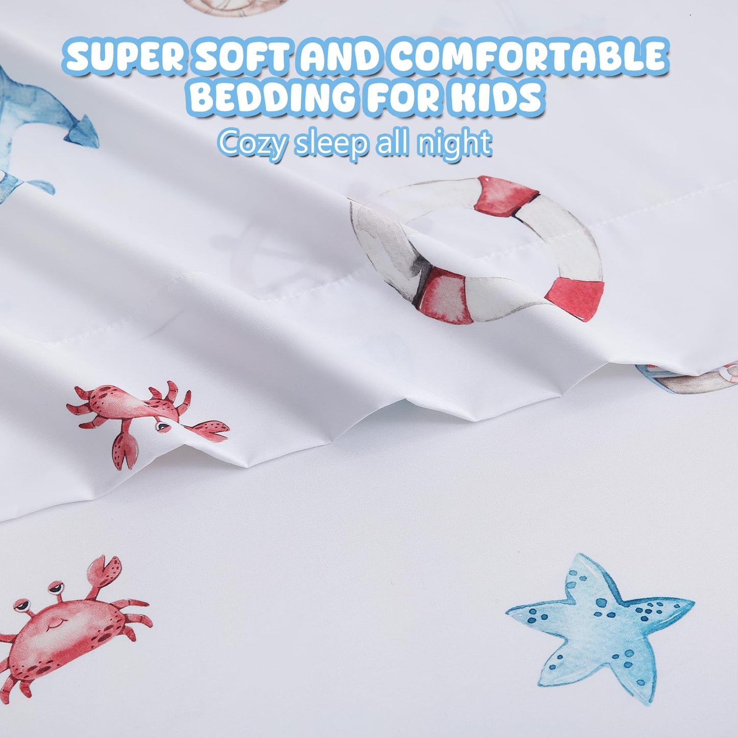 Ocharo Nautical Theme Kids Twin Sheets Set,Soft Microfiber Anchor and Rudder Bed Sheet for Teens - Deep Pockets Wrinkle Free,Blue Ocean Themed Bedding Sets for Boys Girls Toddlers