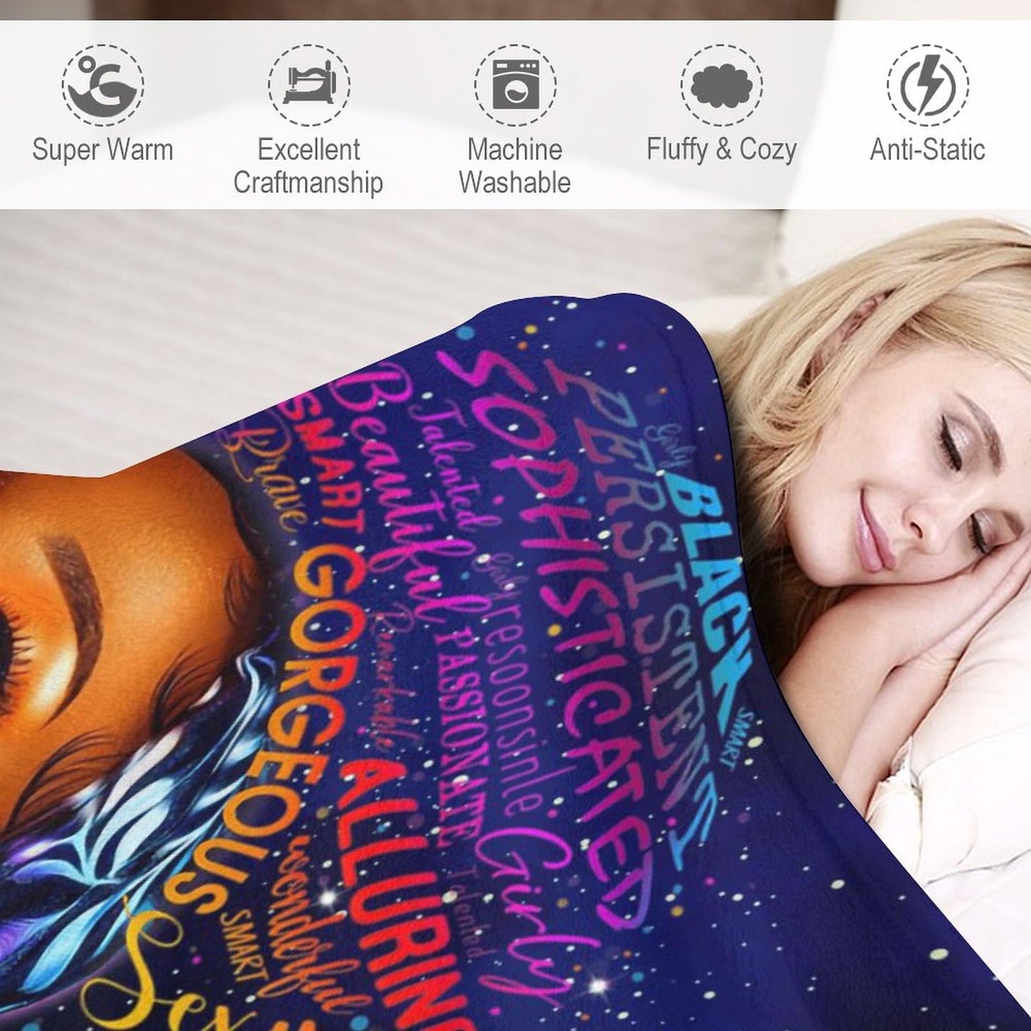 African American Woman Bedding Fleece Throw Blanket, Beautiful Cute Black Grils Inspirational Quotes All Season Flannel Soft Warm Microplush Lightweight Thermal for Sofa Bed Bedroom 40"x50"