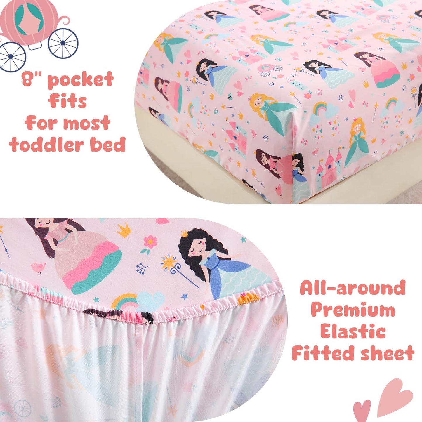LONAVA Toddler Kids Comforter Set - 4 Pieces Toddler Bedding Sets for Boys Girls Children, Ultra Soft Microfiber Bed in A Bag with Flat Fitted Sheets, Princess