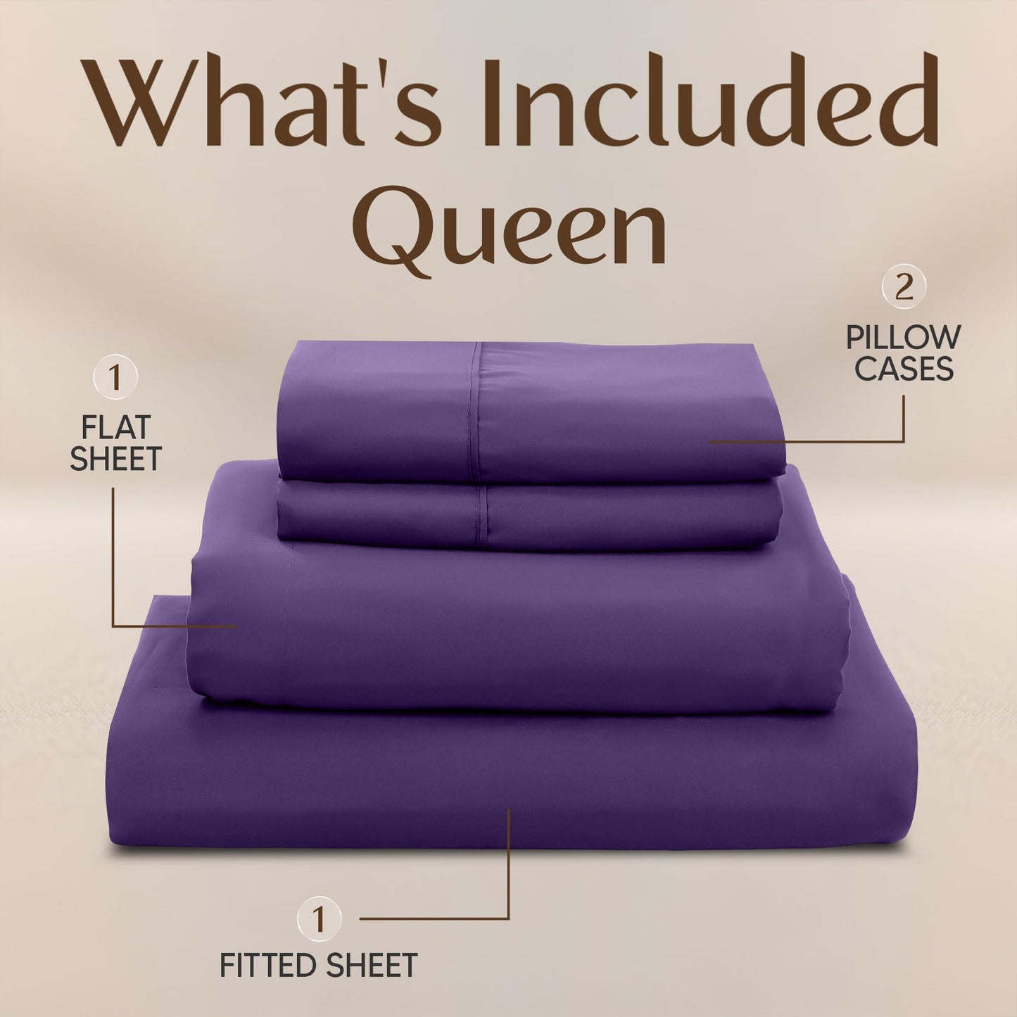Utopia Bedding Queen Size Sheet Set – 4 Piece Bed Sheets, Soft and Breathable Microfiber, Includes 1 Fitted Sheet, 1 Flat Sheet and 2 Pillowcases – Oeko Tex (Eggplant)