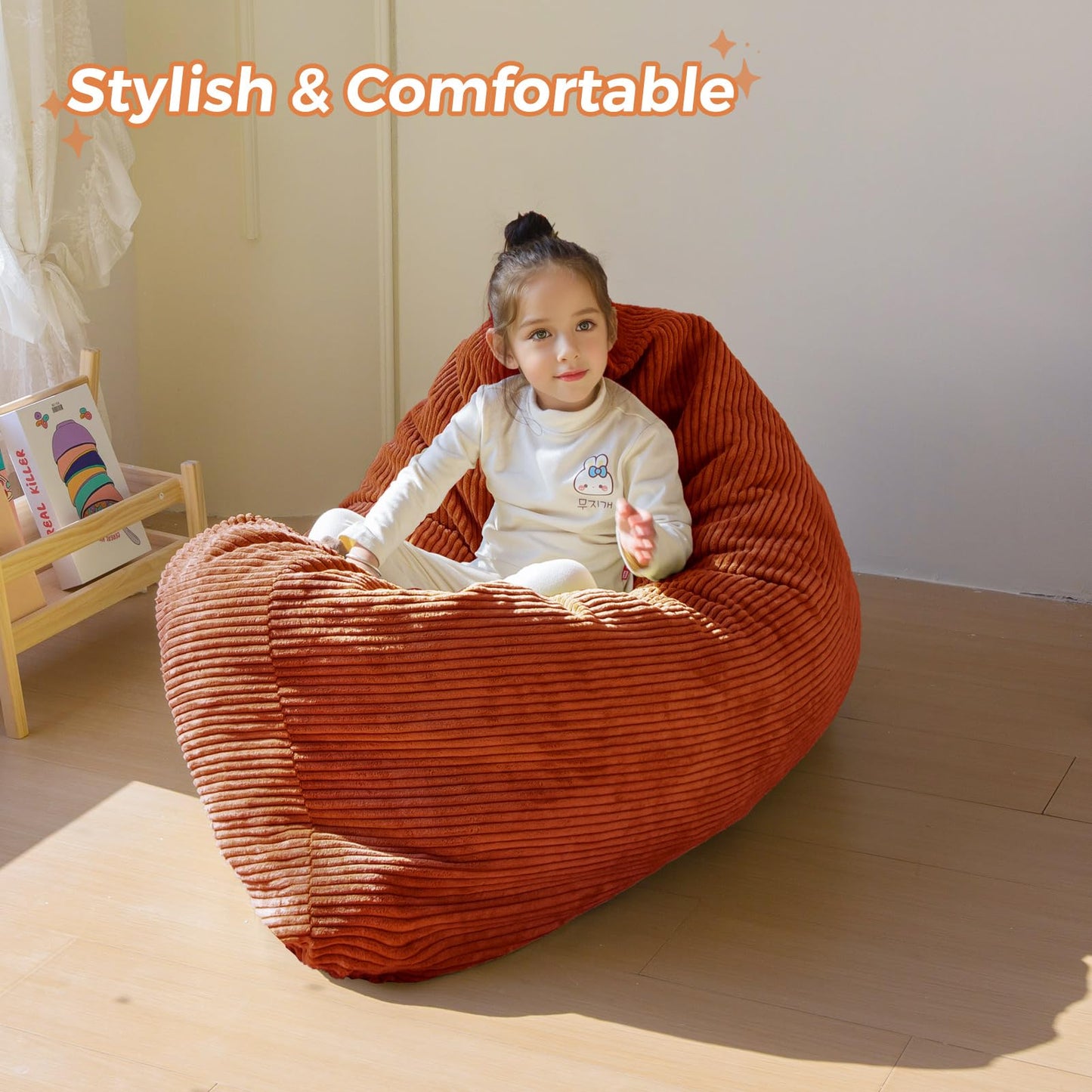 MAXYOYO 3 in 1 Kids Bean Bag Chair Couch, Convertible Chair Folds from Bean Bag to Lounger, Child Floor Sofa for Gaming, Reading, Floor Couch with High-Density Foam Filling