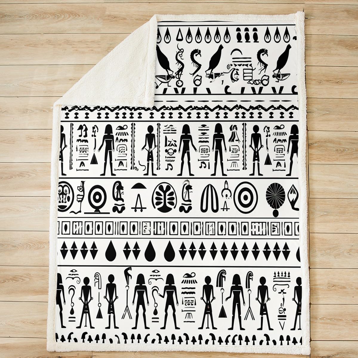 Feelyou Ancient Egypt Sherpa Blanket Egyptian Pyramid Fuzzy for Sofa Bed Couch Egypt Culture Fleece Throw Blanket Tribal Stripe Decor Plush Flannel 50"x60"