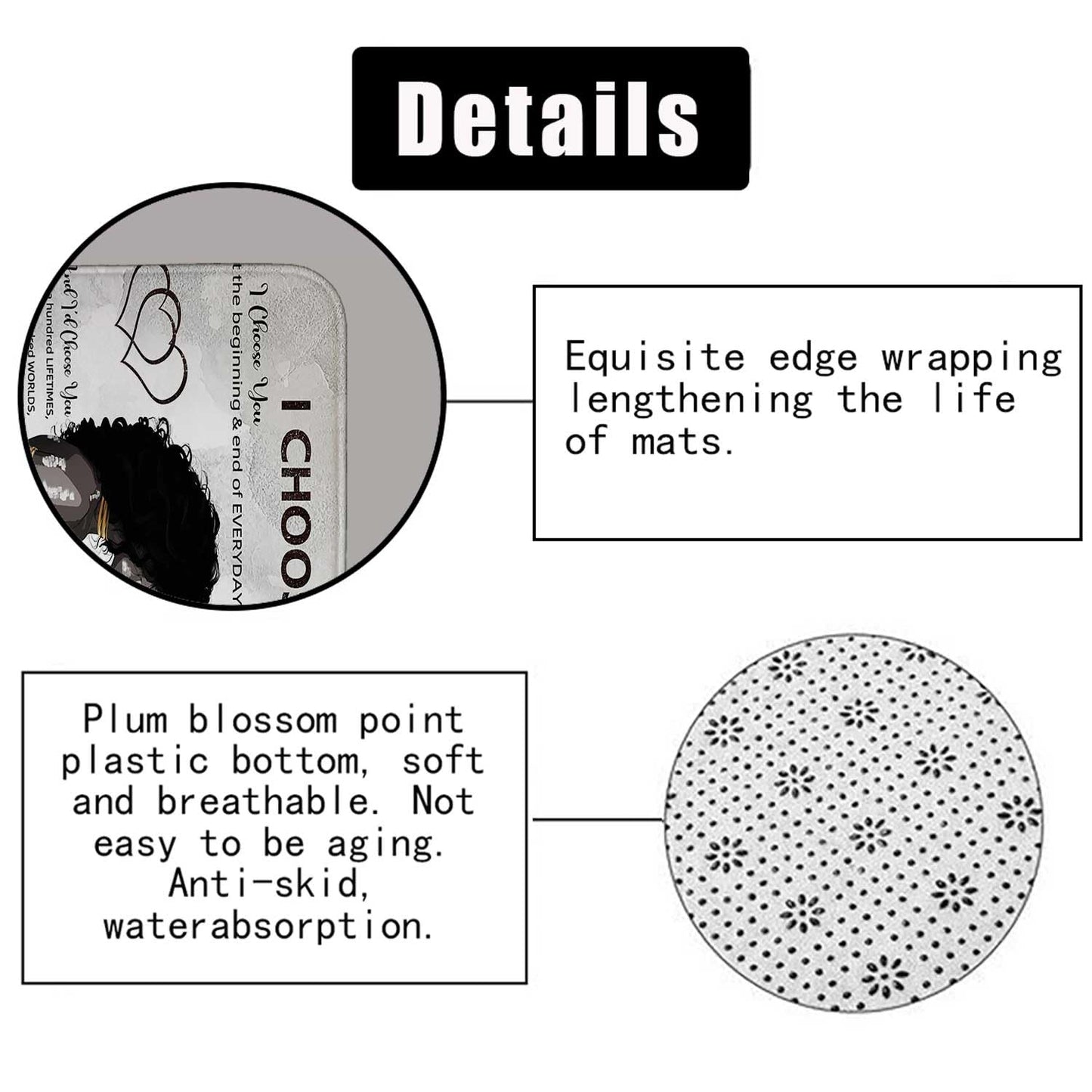 OLEBETY 4PCS African American Shower Curtain Sets with Rugs, Waterproof Fabric Grey Shower Curtain, Black Women Men King Romantic Quotes Anniversary Afro Lovers Couple Bathroom Decor, I Choose You
