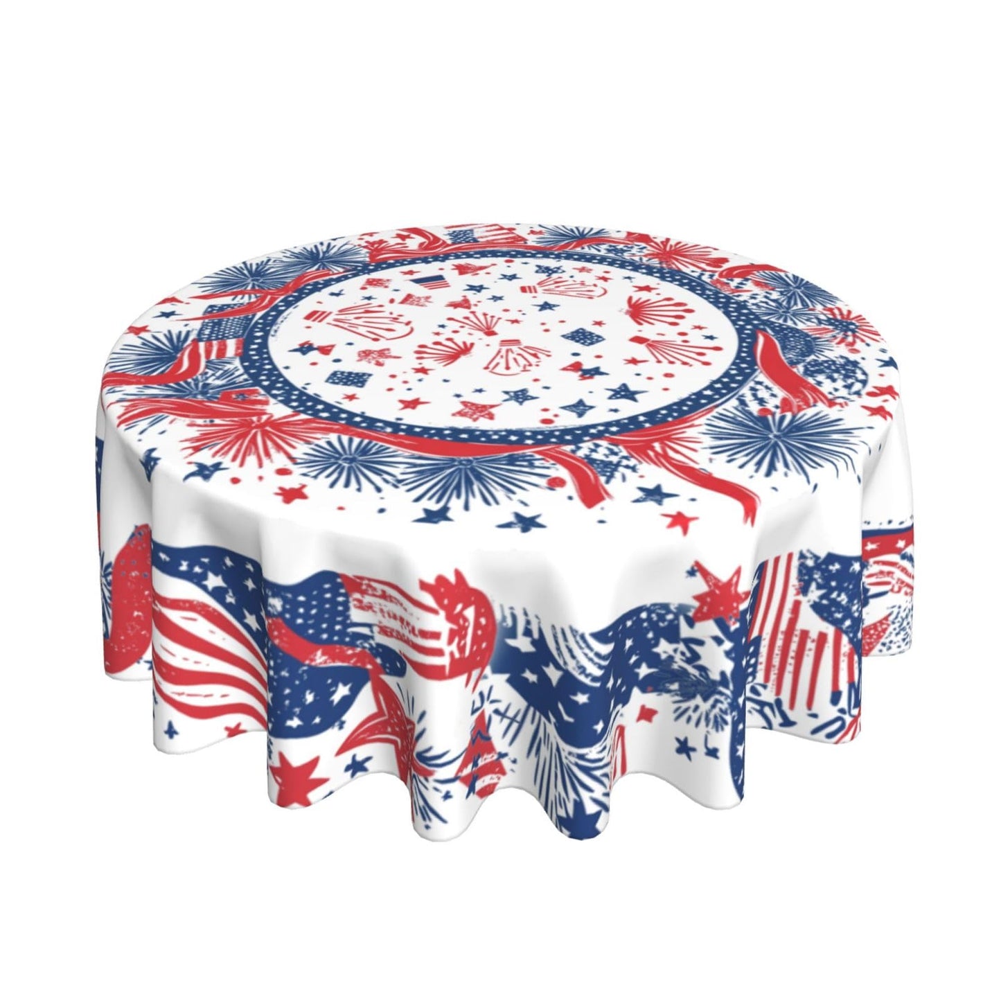 mutakin 4th of July Fireworks Tablecloth Patriotic Round Table Cloth Washable Table Cover for Home Kitchen Party Picnic 60 Inch