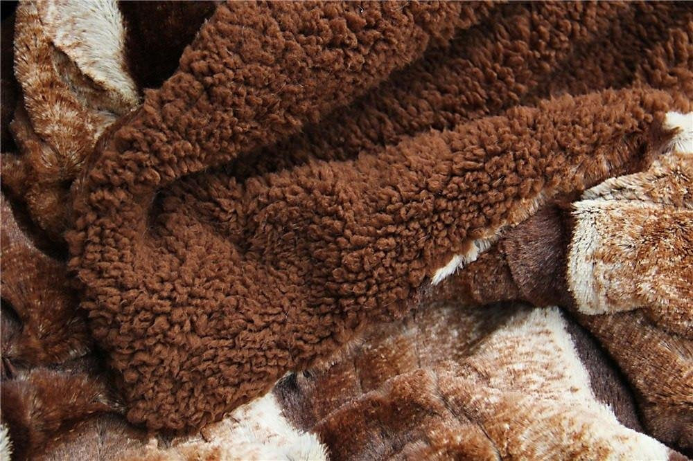 Tache Chocolate Golden Brown Striped Throw Super Soft Warm Faux Fur with Brown Sherpa Back Blanket - 63x87