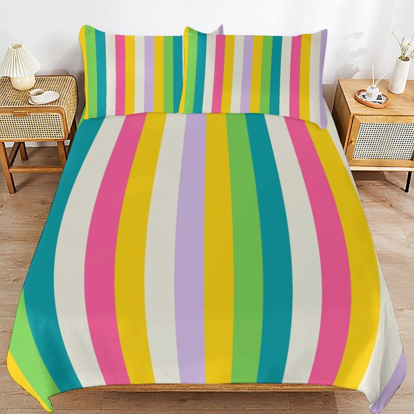 Focusbrite Rainbow Duvet Cover Set, Rainbow Lines Pattern Spectrum of Colors Abstract Art Decorative，Aesthetic Abstract Art Bedding 3 Piece (1 Duvet Cover 86"x70" + 2 Pillow Sham 20"x30")
