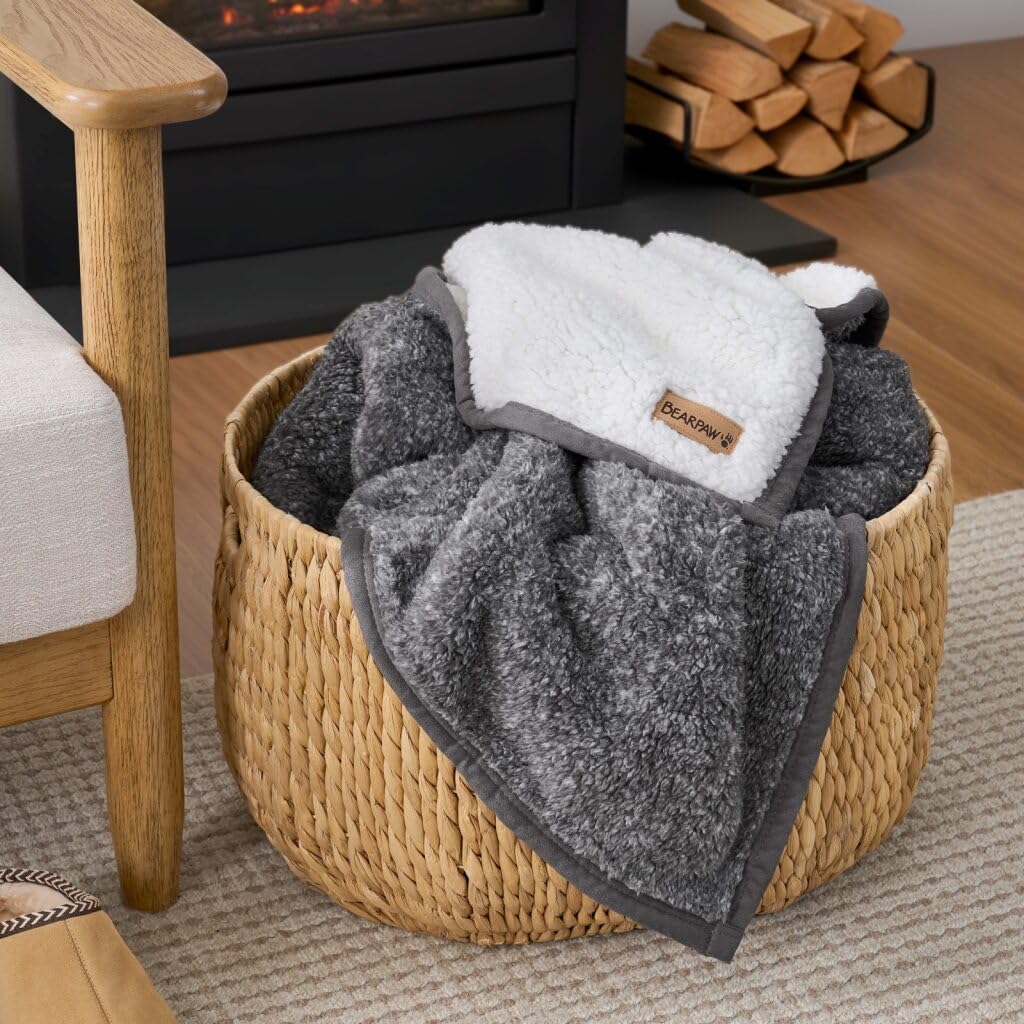 BEARPAW Sherpa Throw Blanket - Ultra Soft Plush Warm Reversible Fluffy Blanket for Bed Couch Sofa & Living Room Decor, House Decor, Room Decor Gifts for Women - 50"x70" (Gray, Throw - 50" x 70")