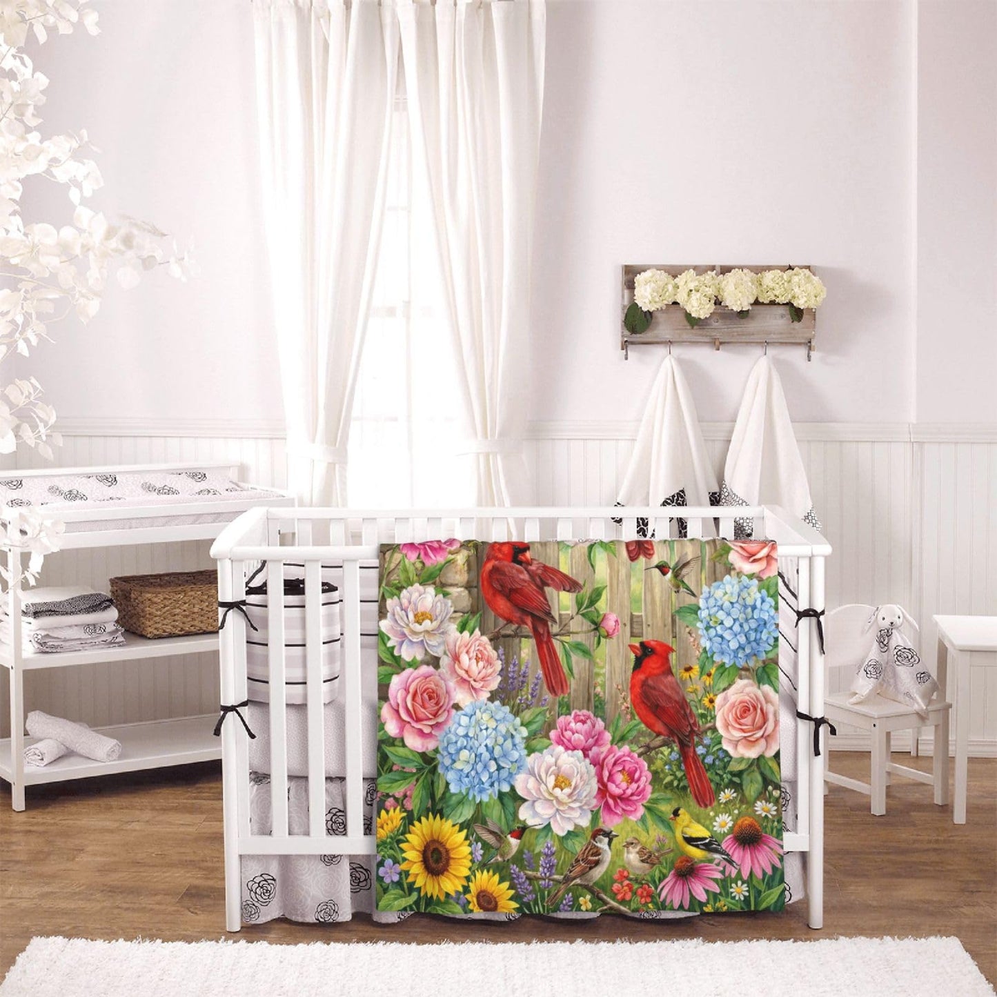 Gbuzozie Rustic Cardinal and Sunflowers Fleece Blanket Lightweight Ultra-Soft Spring Summer Flowers Birds Throw Blanket for Sofa Couch Bed Camping Travel - Super Soft Cozy Microfiber Blanket 50"X40"