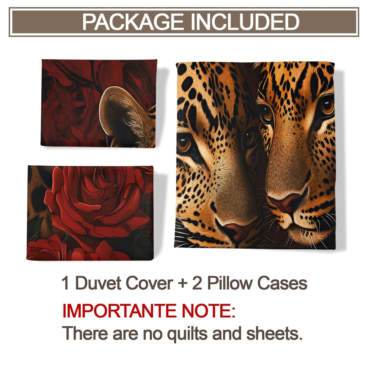 PAISUOQ Leopard Duvet Cover Full, Romantic Roses Bedding, Cheetahs Comforter Cover with 2 Pillow Cases, 3 Pieces with Zipper & Ties, Bedroom Decor & Gifts