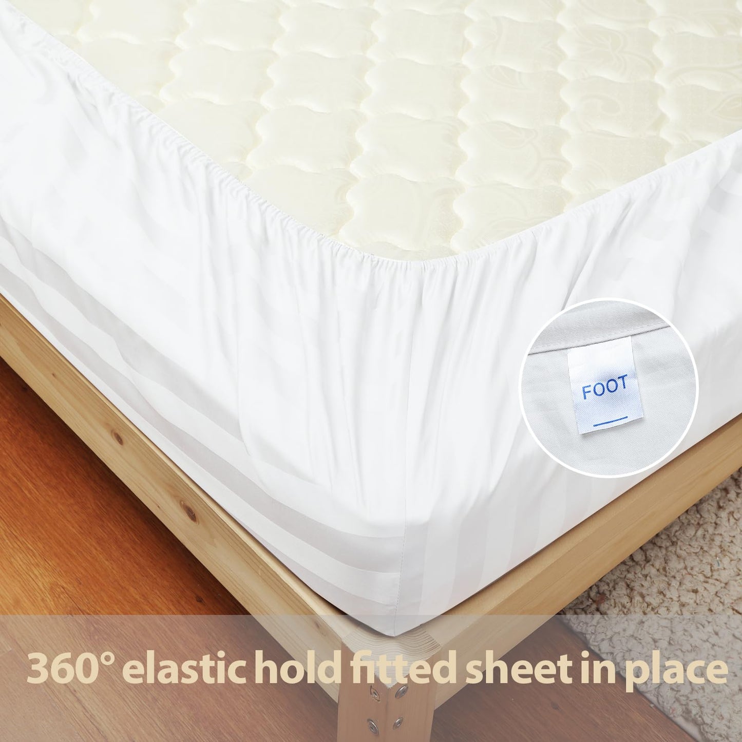 2 Pack Queen Fitted Sheets Only, 100% Egyptian Cotton, Super Soft 600 Thread Count Sateen, 16" Deep Pocket Bottom Sheets, Breathable Hotel Quality, Durable All-Around Elastic, Striped White