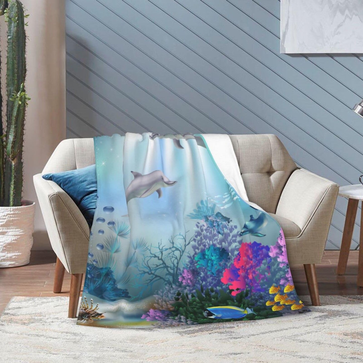 Ocean Animal Dolphin Blanket Soft Lightweight Throw Blankets Cozy Flannel Bed Throws for Sofa Couch Travel Home Room Bedroom Decor Gifts for Boys Girls Kids Adults 60"x50"