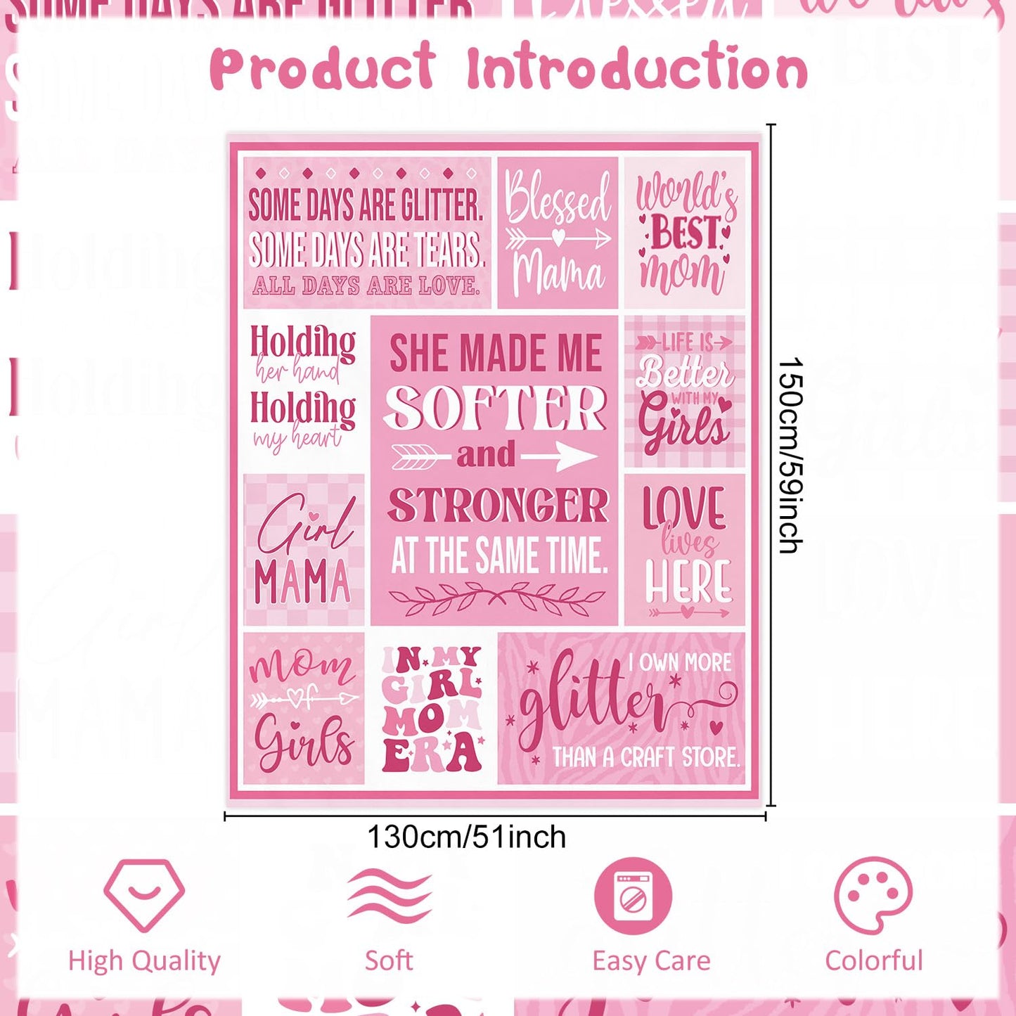 Wxiben Girl Mom Flannel Throw Blanket Gifts from Daughter - Mother's Day Birthday Gift for Mama Soft Blanket Present for Mother Bed Couch Sofa Home Decor 60x50 Inches