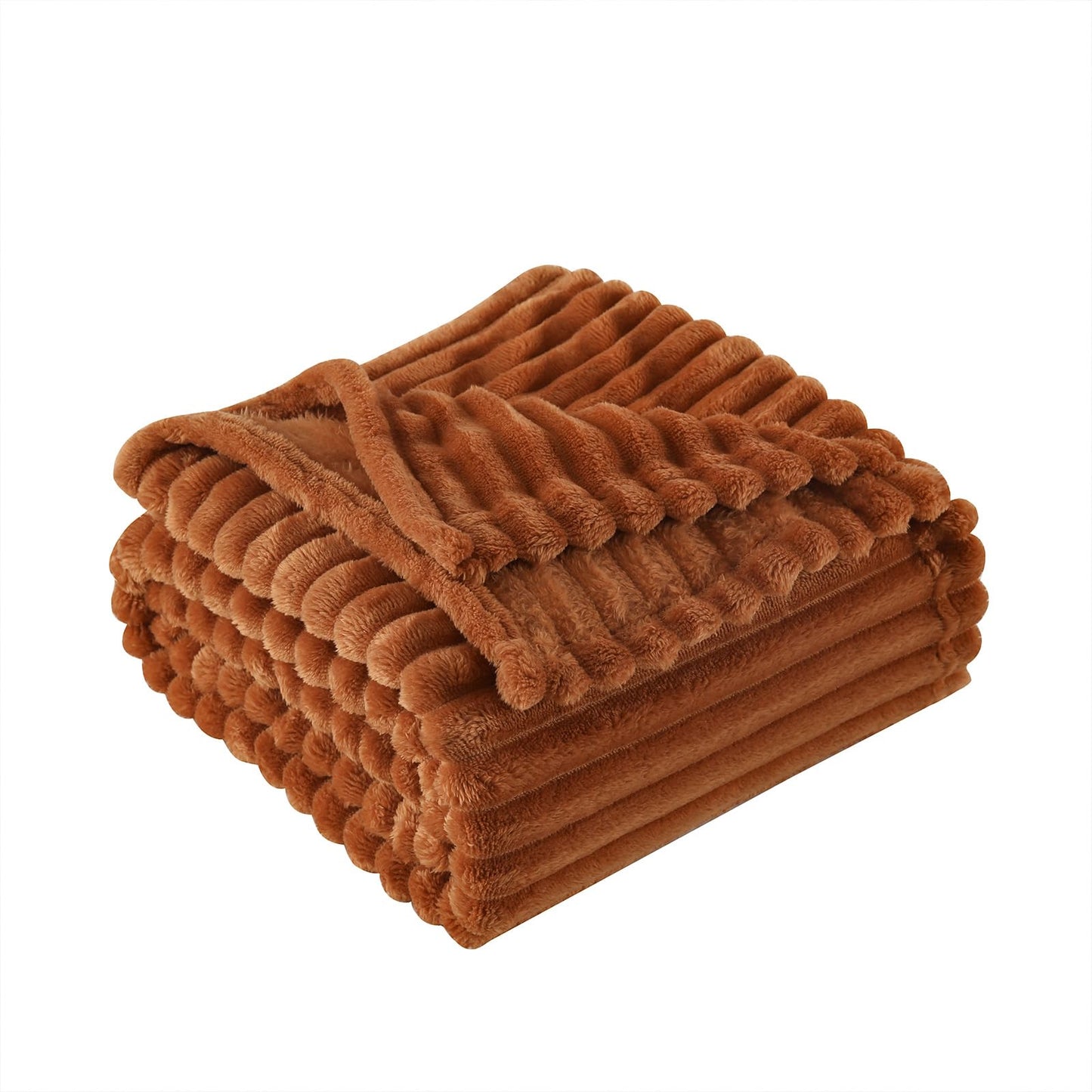 Linecooo Burnt Orange Fleece Throw Blanket 50”×60” for Couch Sofa Bed,Super Soft Cozy Plush Microfiber Flannel Blanket with Stripes Design Lightweight for Adults,Woman,Girls