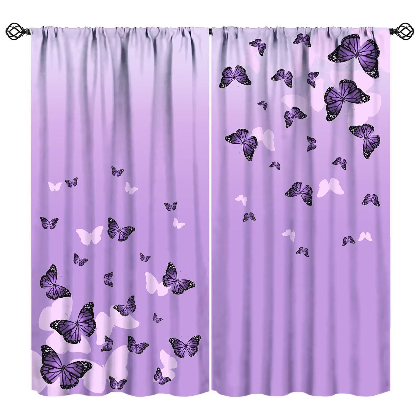 JESTRONRY Purple Butterfly Curtains,Romantic Fantasy Butterflies Print Window Drapes for Living Room Bedroom Kitchen Bathroom Home Decor 42" W X 45" L (Decor)