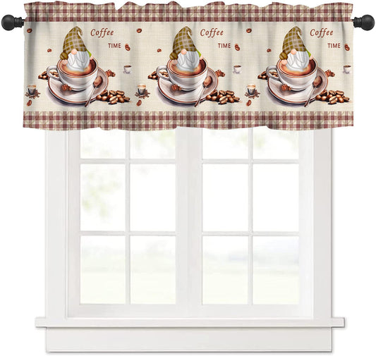AAVEUP Coffee Valance Curtains for Kitchen,Cartoon Fun Country Cappuccino Elf Coffee Bean Time Window Valances Short Panel Blackout Treatment Drapes for Bathroom Bedroom Cafe Restaurant 54x 18 in