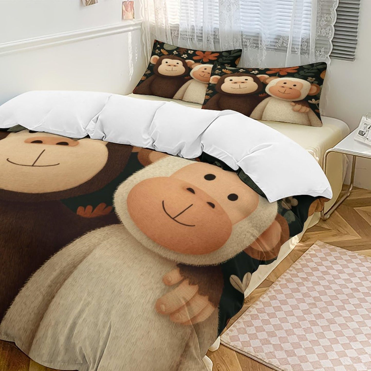 Kjdfhk Monkey Friends Bedding Comforter Sets Bedding Set 3 Pieces (1 Duvet Cover 2 Pillowcases) with Zipper Closure Lightweight